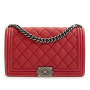 Chanel New Medium Red Stitched Boy Bag for sale online at Labellov secondhand luxury