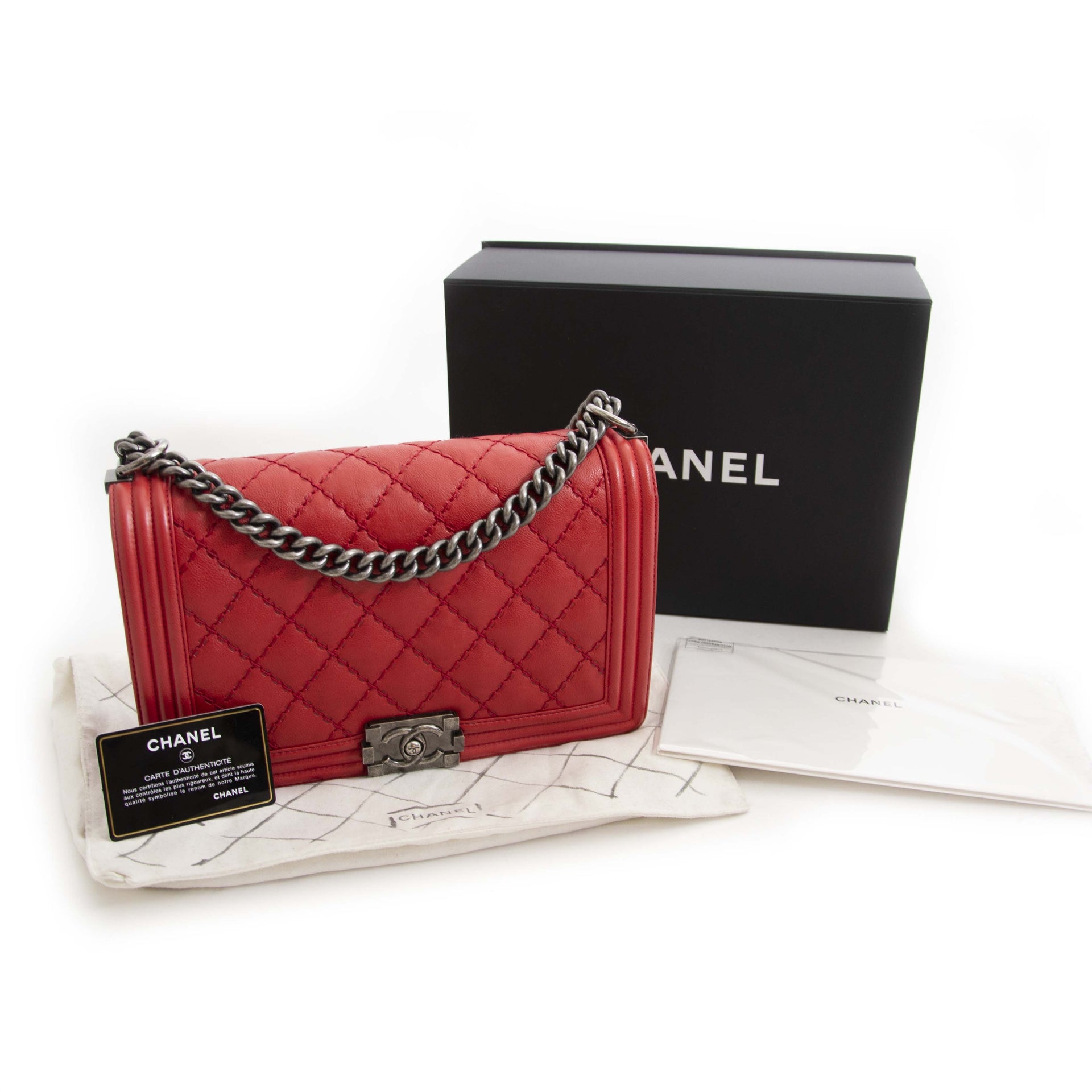 Chanel New Medium Red Stitched Boy Bag