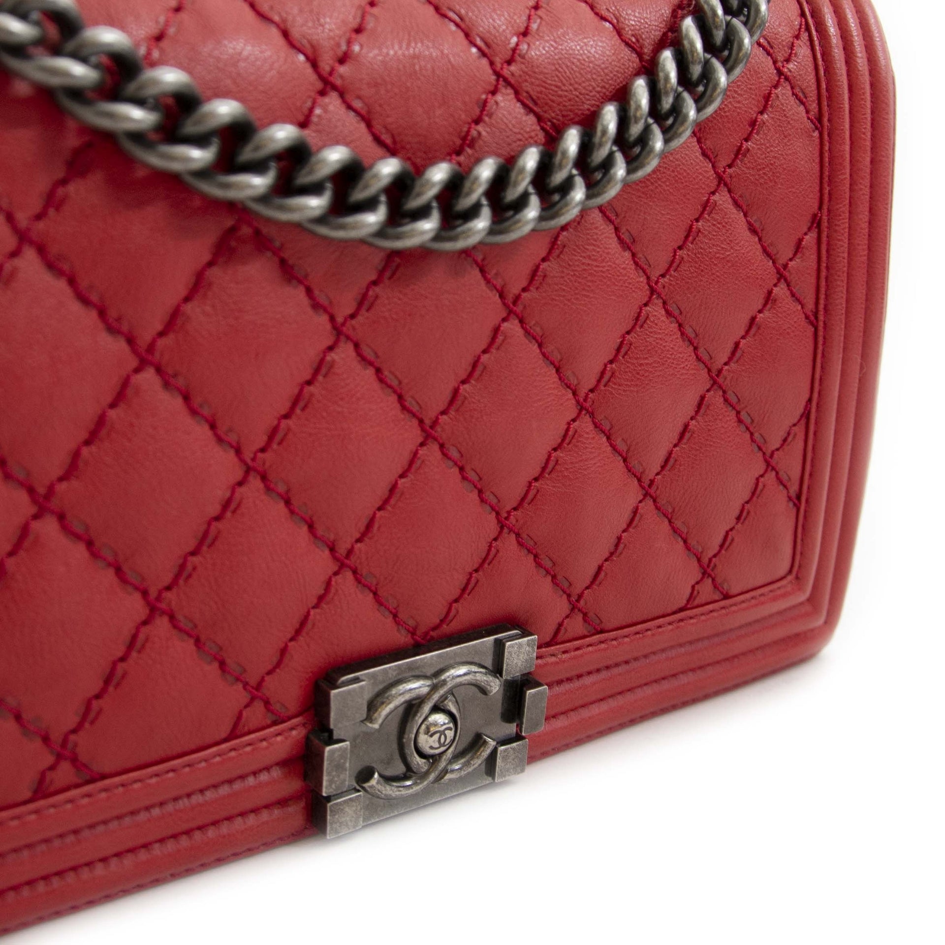 Chanel New Medium Red Stitched Boy Bag