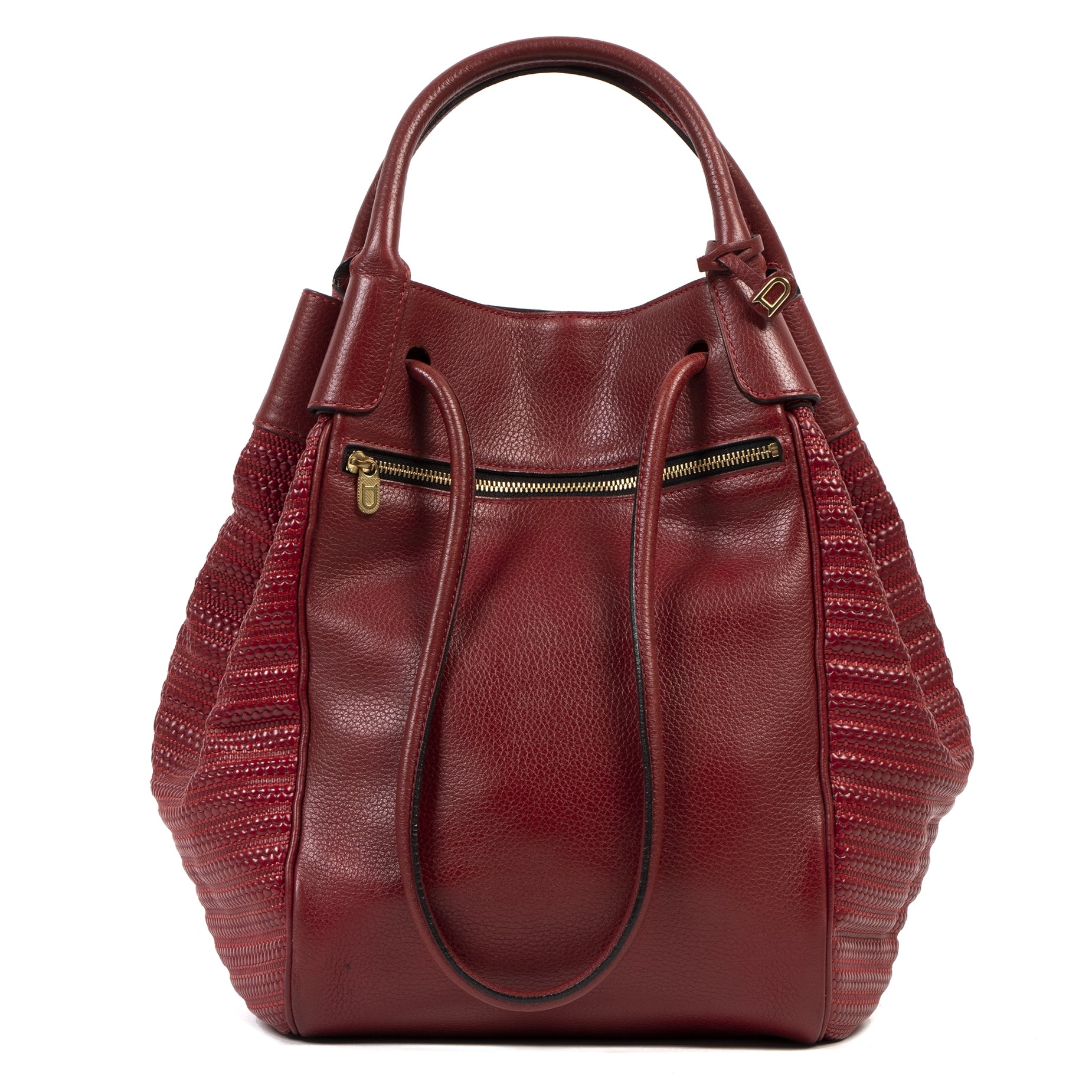 Authentieke tweedehands vintage Delvaux Red Corail Tissage Bucket Bag koop online webshop LabelLOV