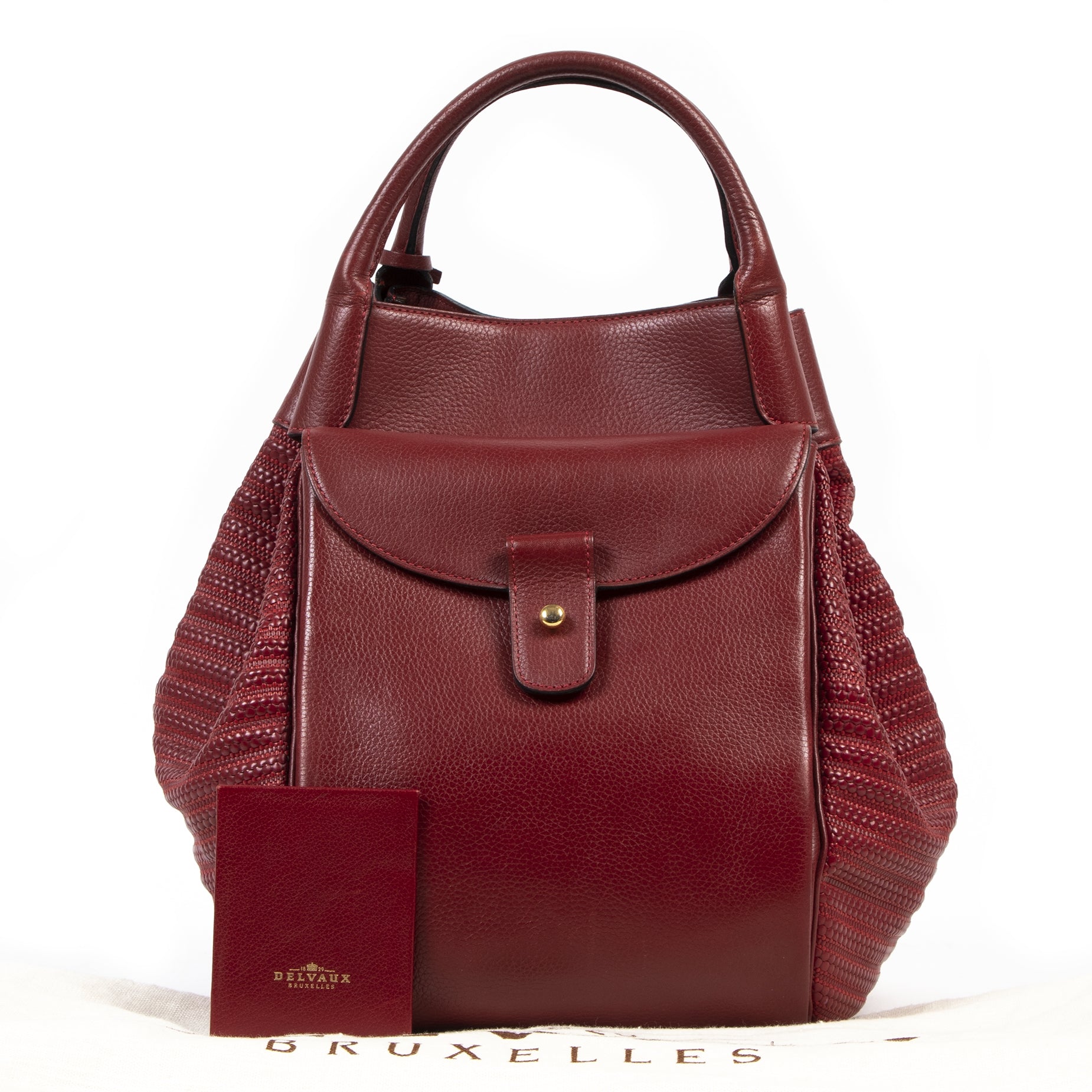 Authentic second-hand vintage Delvaux Red Corail Tissage Bucket Bag buy online webshop LabelLOV