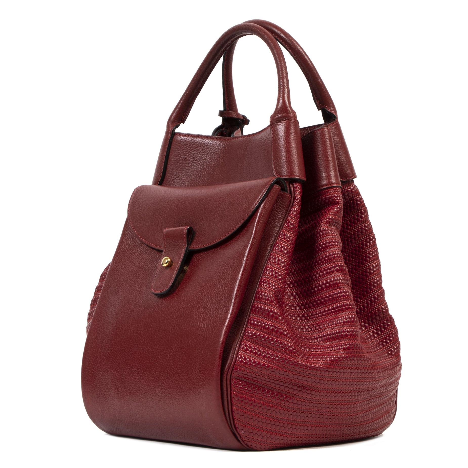 Authentic second-hand vintage Delvaux Red Corail Tissage Bucket Bag buy online webshop LabelLOV
