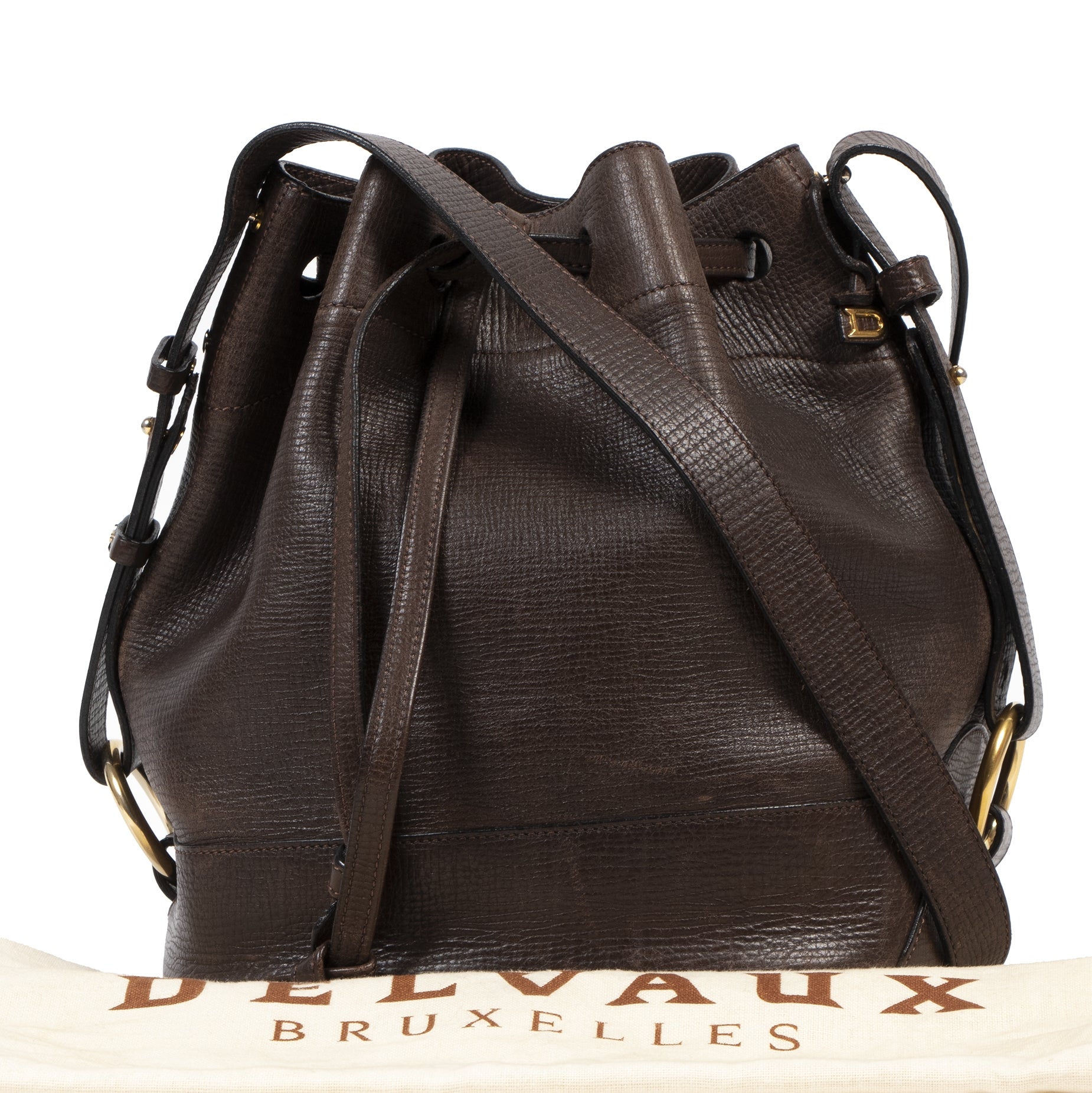 Authentique seconde-main vintage Delvaux Brown Leather Bucket Bag achète en ligne webshop LabelLOV