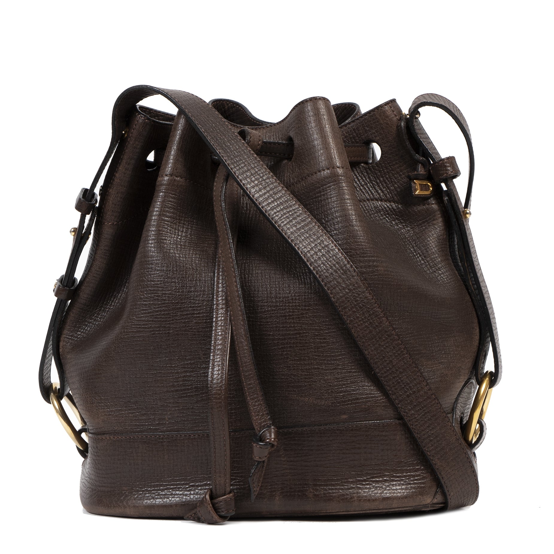 Authentic second-hand vintage Delvaux Brown Leather Bucket Bag buy online webshop labelLOV