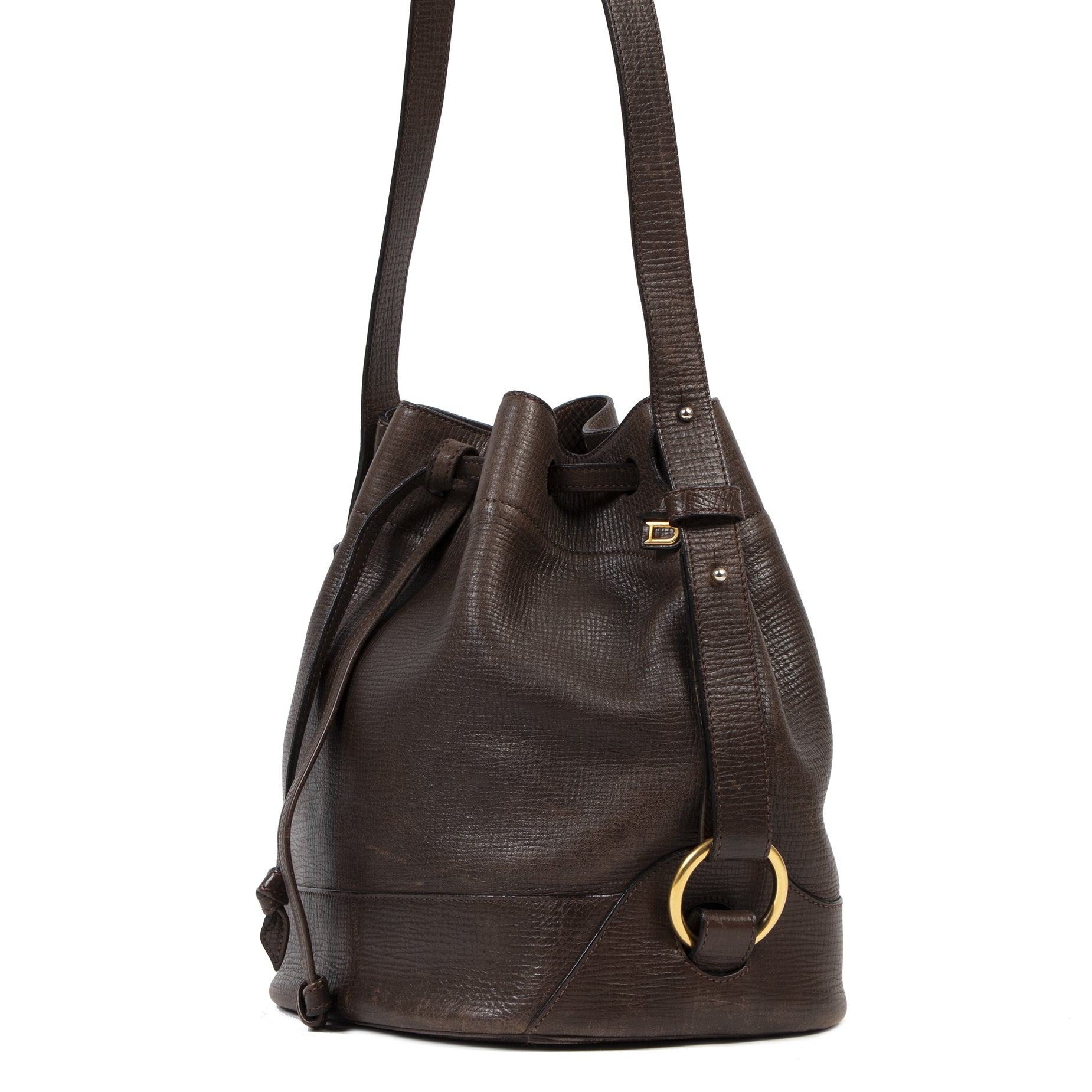 Authentic second-hand vintage Delvaux Brown Leather Bucket Bag buy online webshop labelLOV
