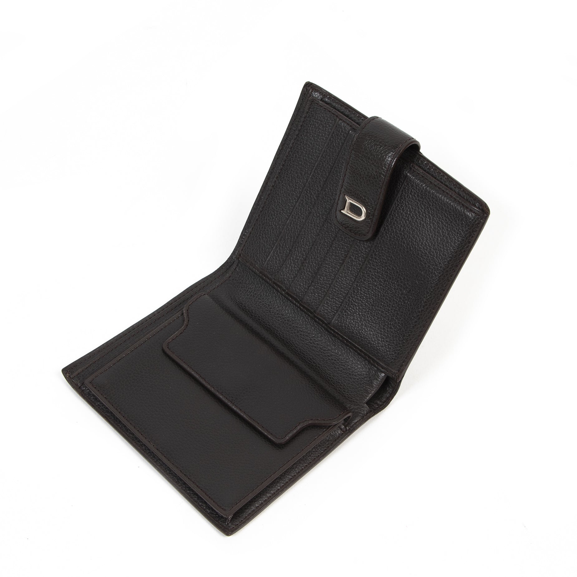 Authentieke tweedehands vintage Delvaux Chocolate Compact Wallet koop online webshop LabelLOV