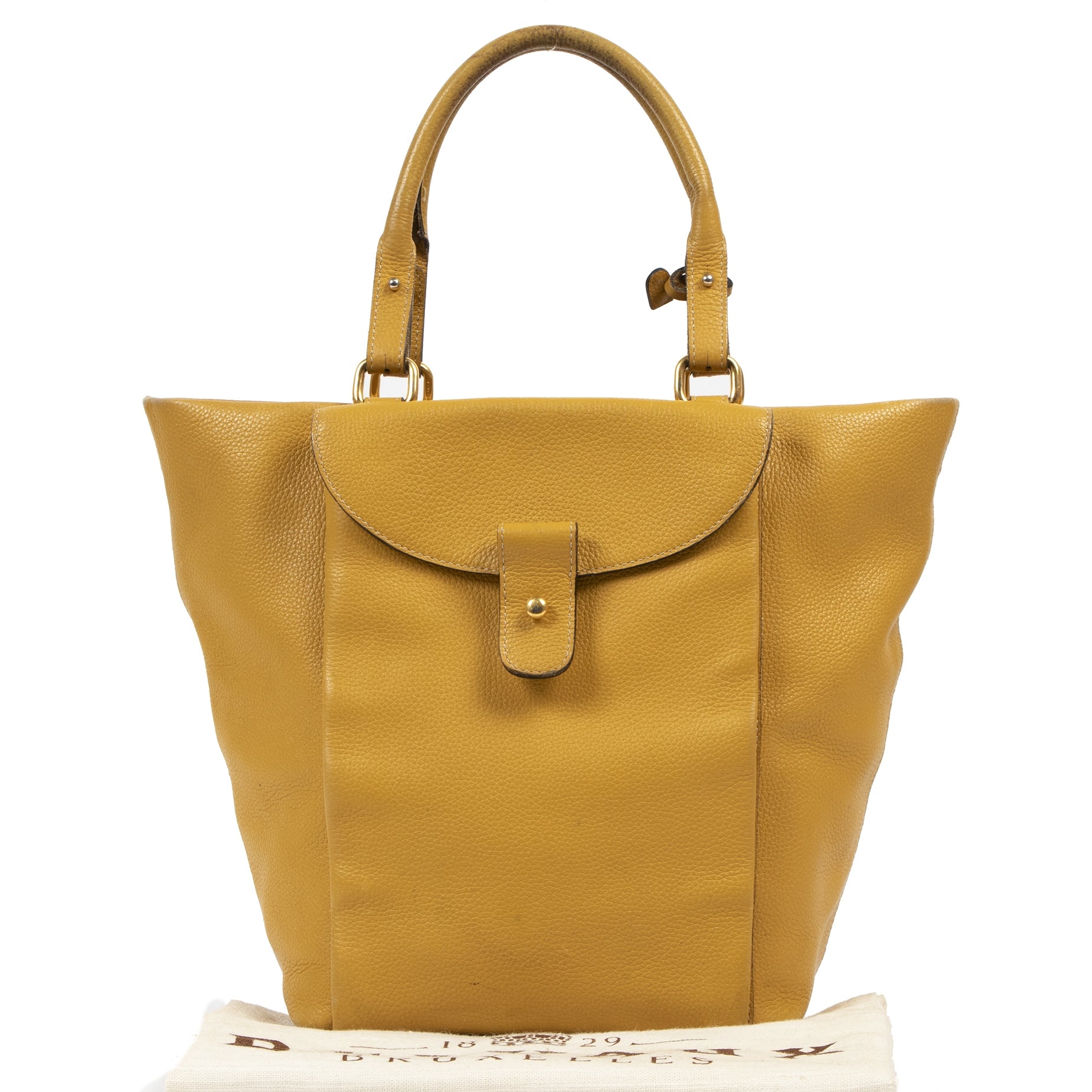 Authentic second-hand vintage Delvaux Mustard Leather Tote Bag buy online webshop LabelLOV