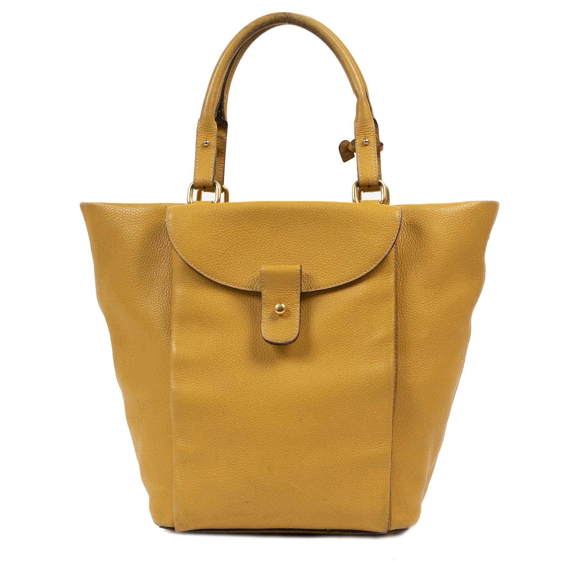 Authentieke tweedehands vintage Delvaux Mustard Leather Tote Bag koop online webshop LabelLOV