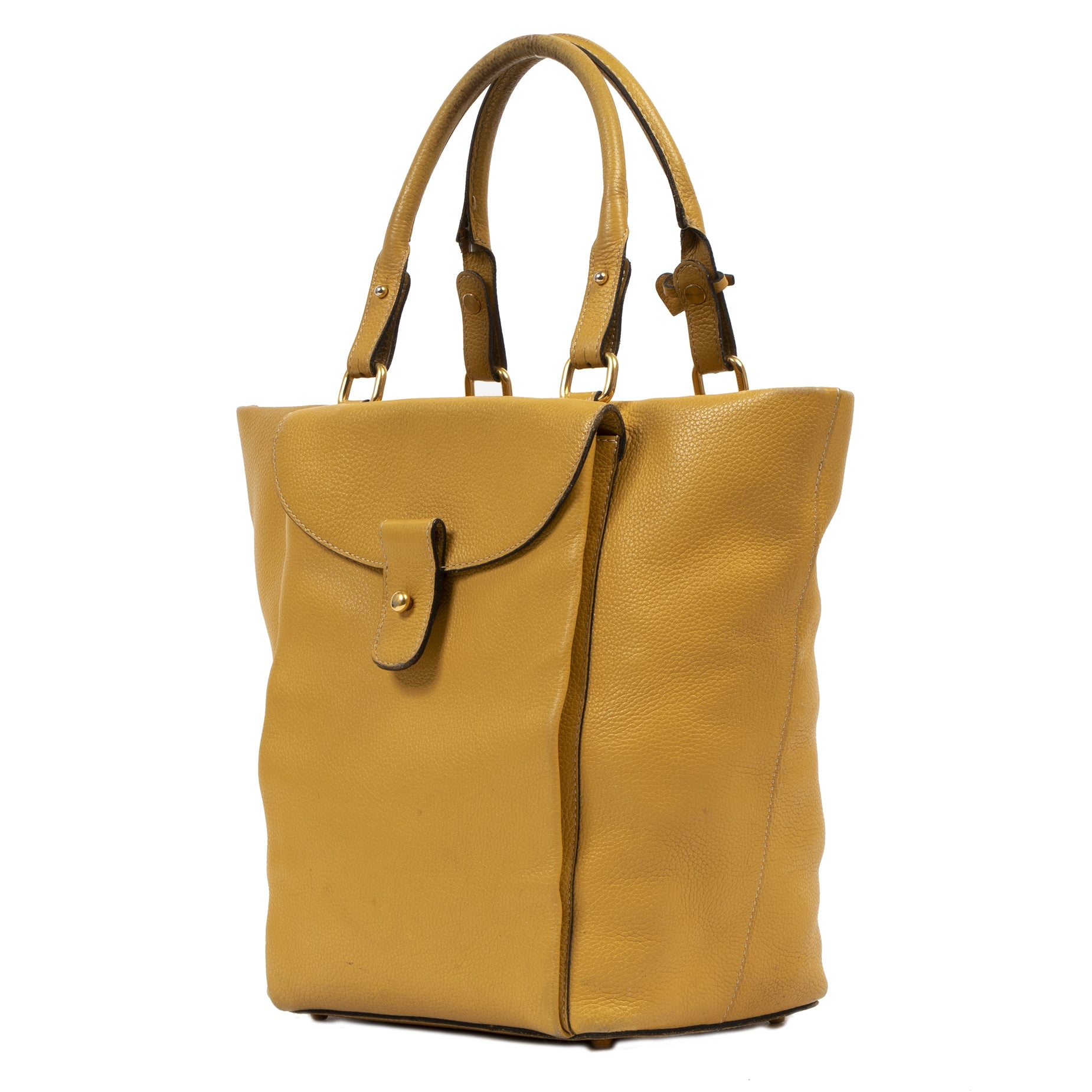Authentieke tweedehands vintage Delvaux Mustard Leather Tote Bag koop online webshop LabelLOV