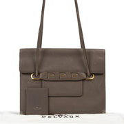 Authentieke tweedehands vintage Delvaux Taupe Leather Shoulder Bag koop online webshop LabelLOV