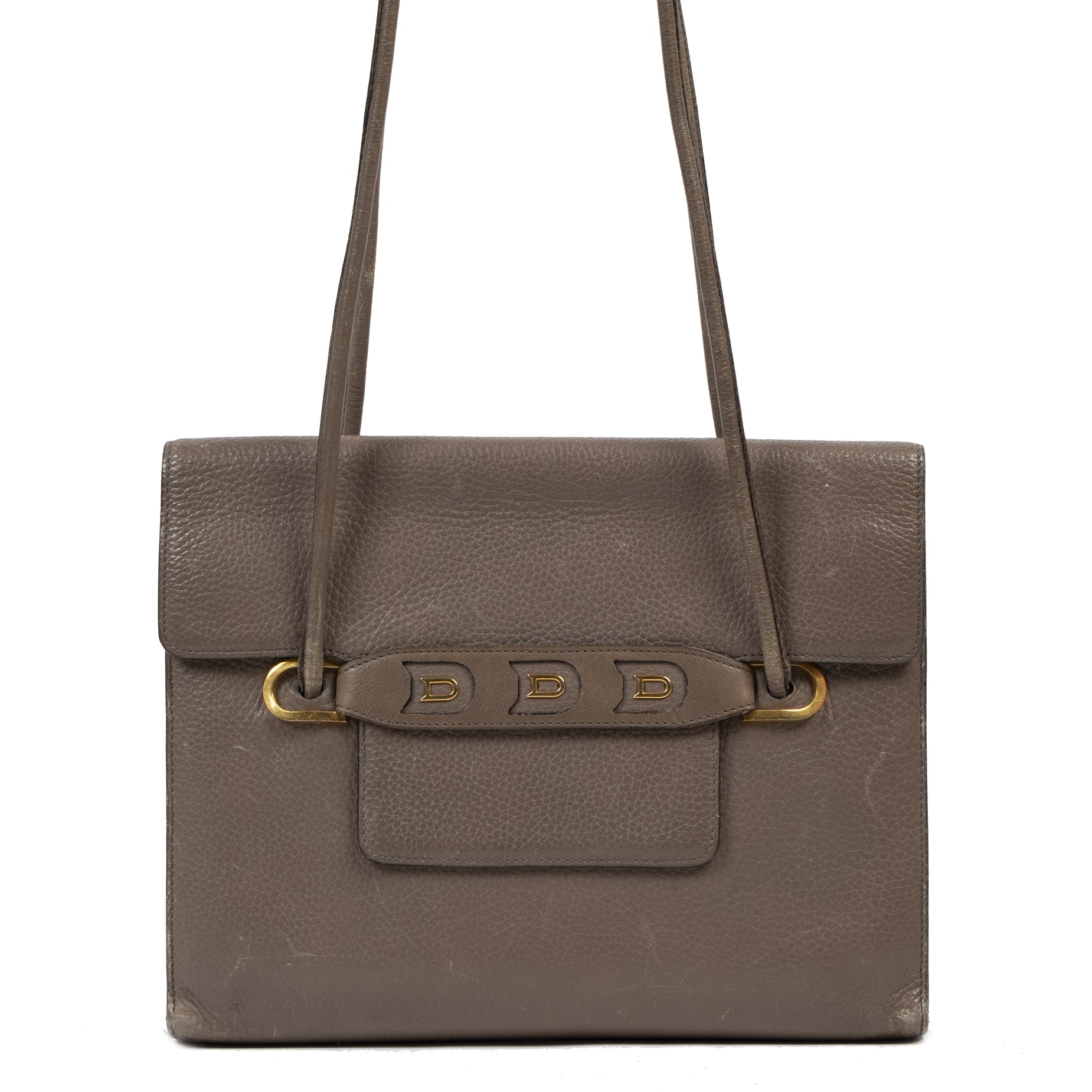 Authentique seconde-main vintage Delvaux Taupe Leather Shoulder Bag achète en ligne webshop LabelLOV