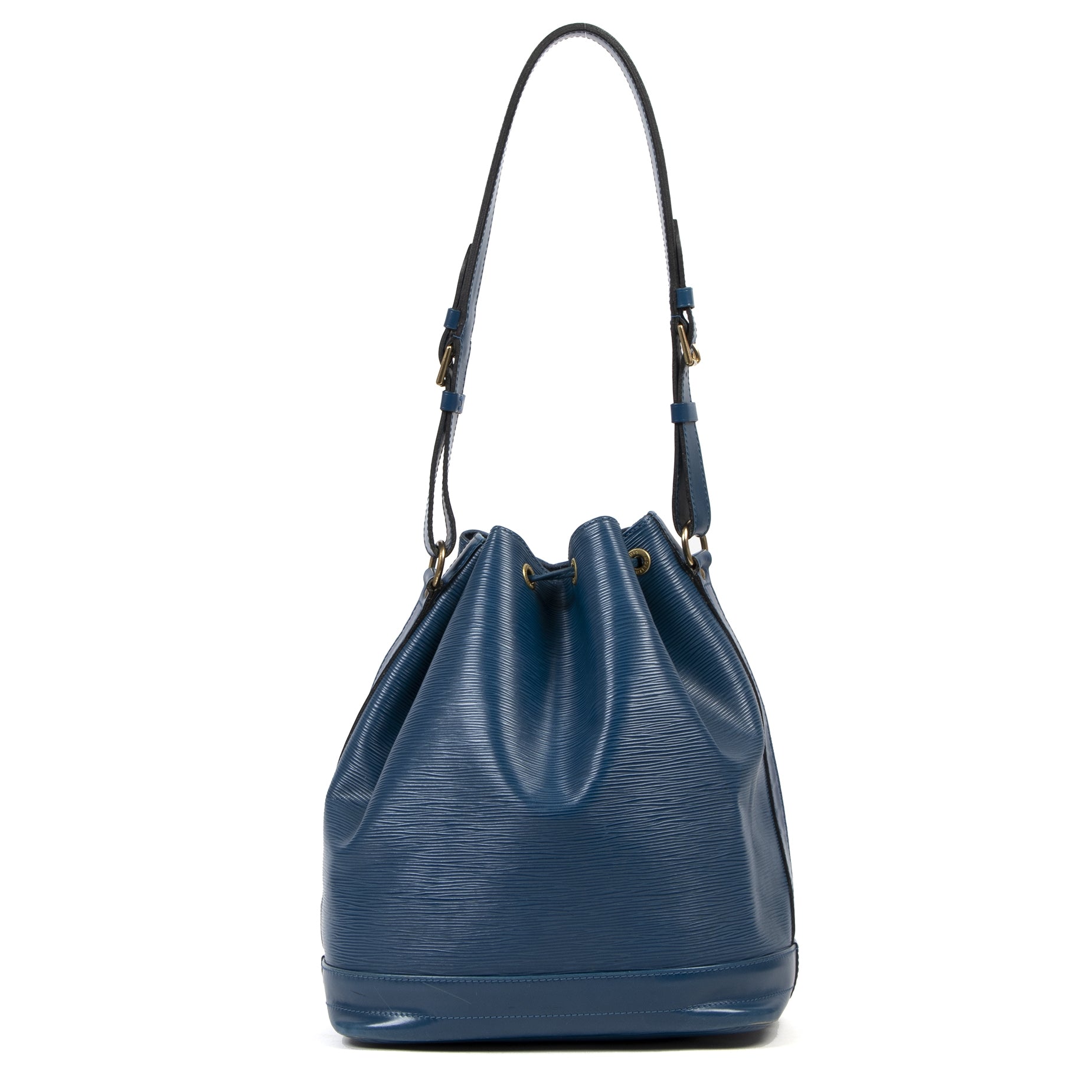 Authentic second-hand vintage Louis Vuitton Cyan Blue Epi Leather Large Noé Bucket Bag buy online webshop LabelLOV