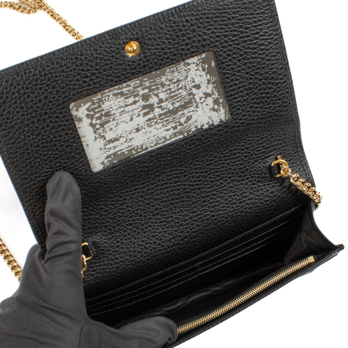 shop 100% authentic second hand Gucci Black Leather GG Marmont Chain Mini Bag on Labellov.com
