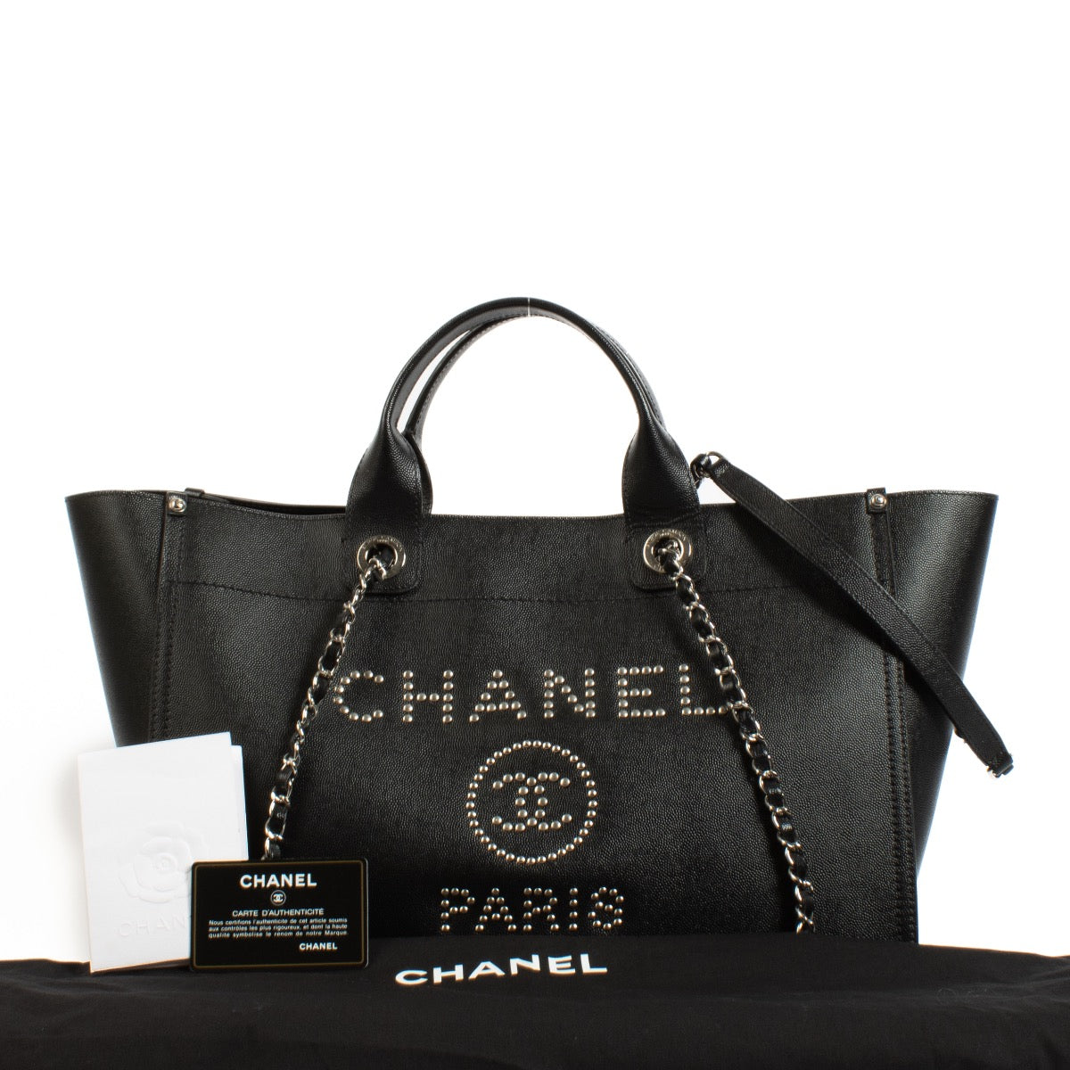 shop 100% authentic second hand Chanel Deauville Studded Logo Large Shopping Bag on Labellov.com