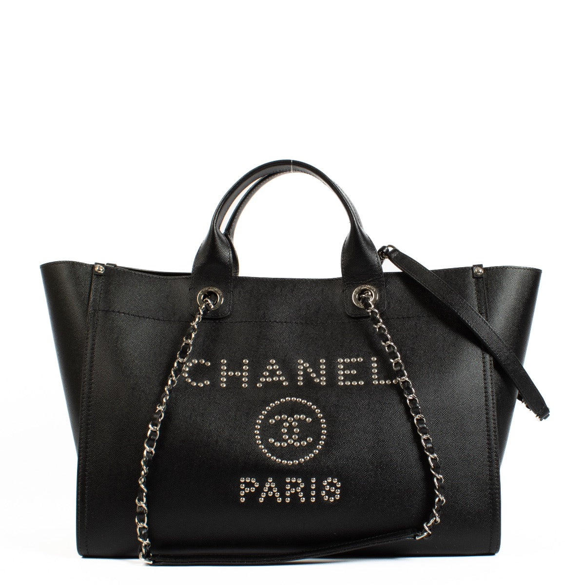 shop 100% authentic second hand Chanel Deauville Studded Logo Large Shopping Bag on Labellov.com