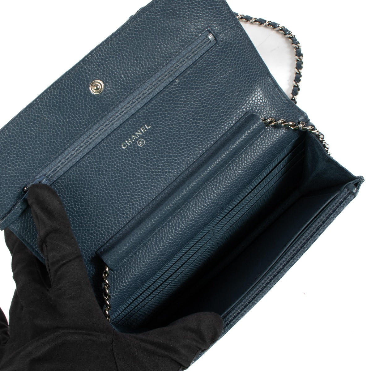 Chanel Jeans Blue Caviar Classic Wallet On Chain Tas