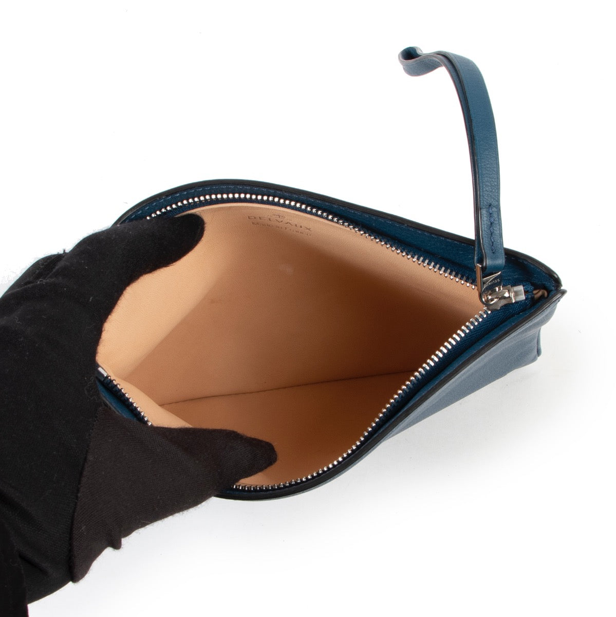 Delvaux Blue Clutch in very good condition available at Labellov for a reasonable and fair price online or in store at Antwerp