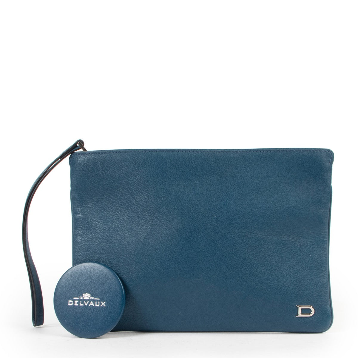 Delvaux Blue Clutch in very good condition available at Labellov for a reasonable and fair price online or in store at Antwerp