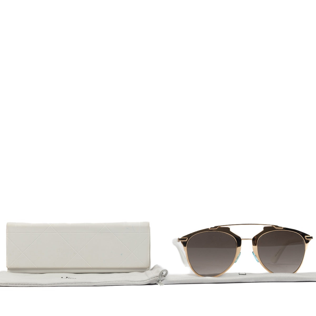 Shop safe online at Labellov in Antwerp, Brussels and Knokke these 100% authentic second hand Christian Dior White and Gold Aviator Sunglasses