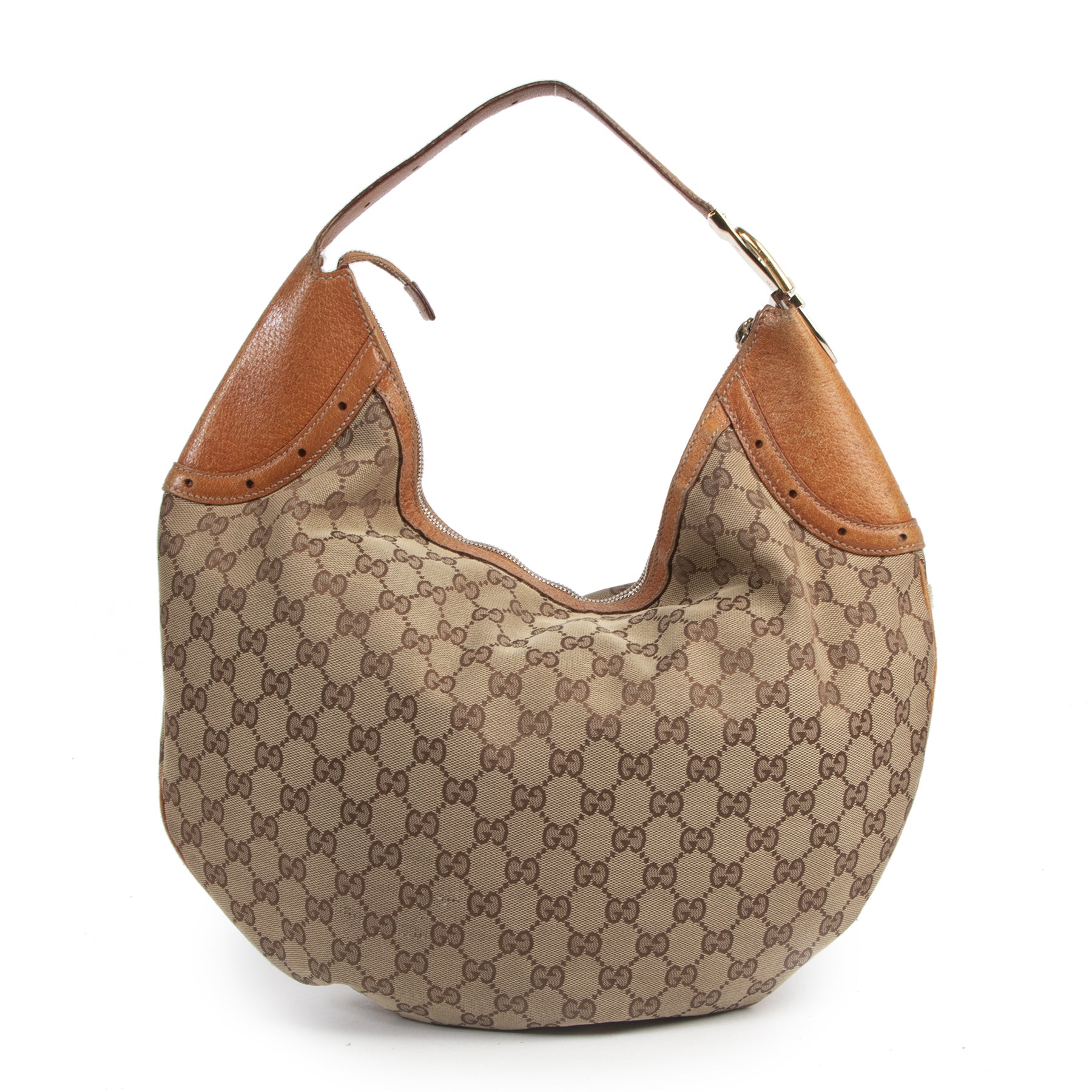 Authentieke Tweedehands Gucci GG Monogram Canvas Hobo Bag juiste prijs veilig online shoppen luxe merken webshop winkelen Antwerpen België mode fashion