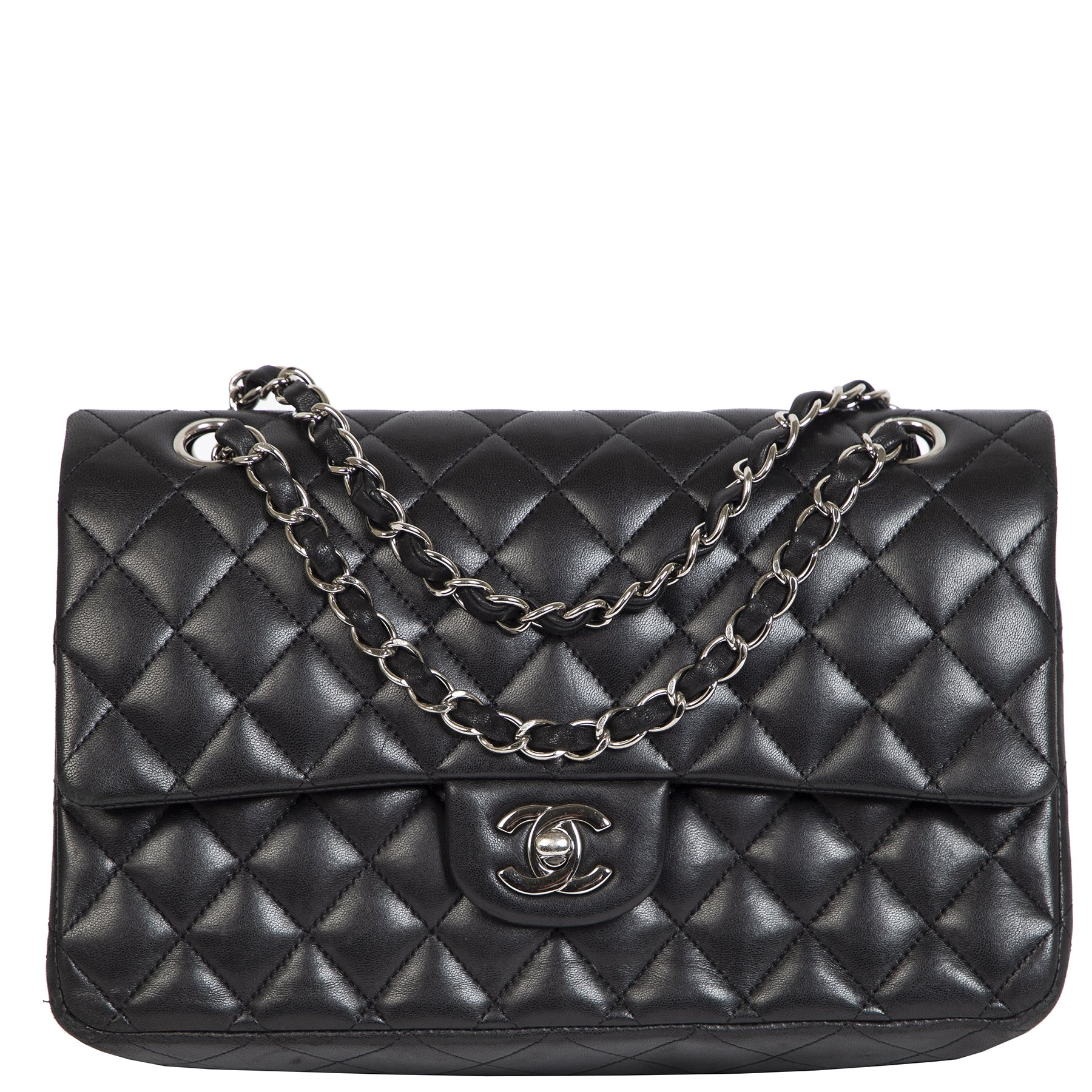 Chanel Medium Classic Black Quilted Double Flap Lambskin Bag