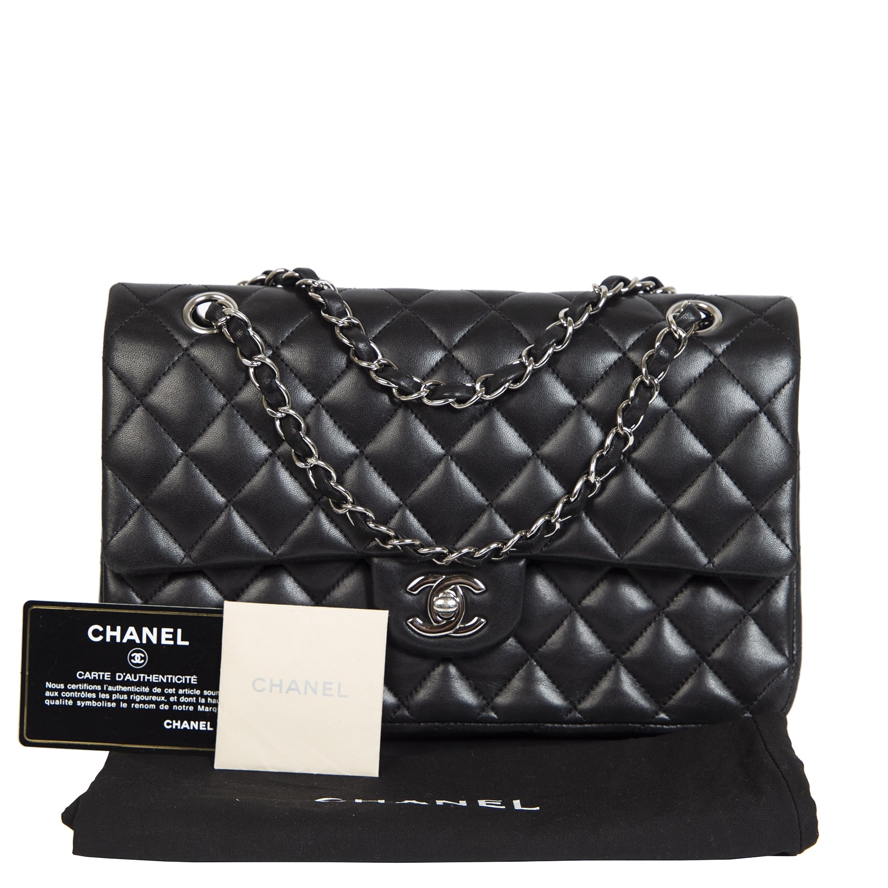 Chanel Medium Classic Black Quilted Double Flap Lambskin Bag te koop bij Labellov tweedehands luxe