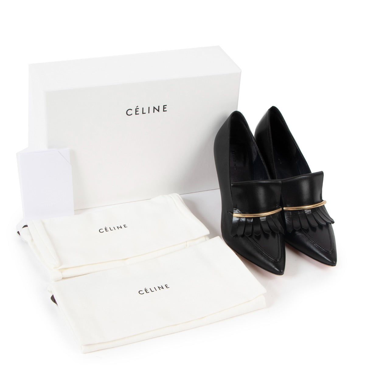 Celine Black Leather Fringe Pumps