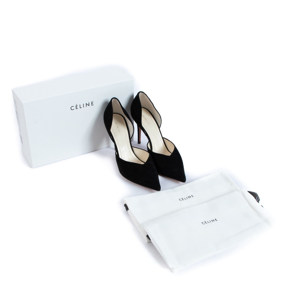 Celine Black Suede Pointy Toe Pumps