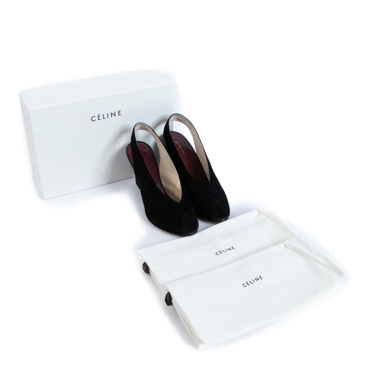 Céline Black Suede Wedge Slingback Sandal Heels