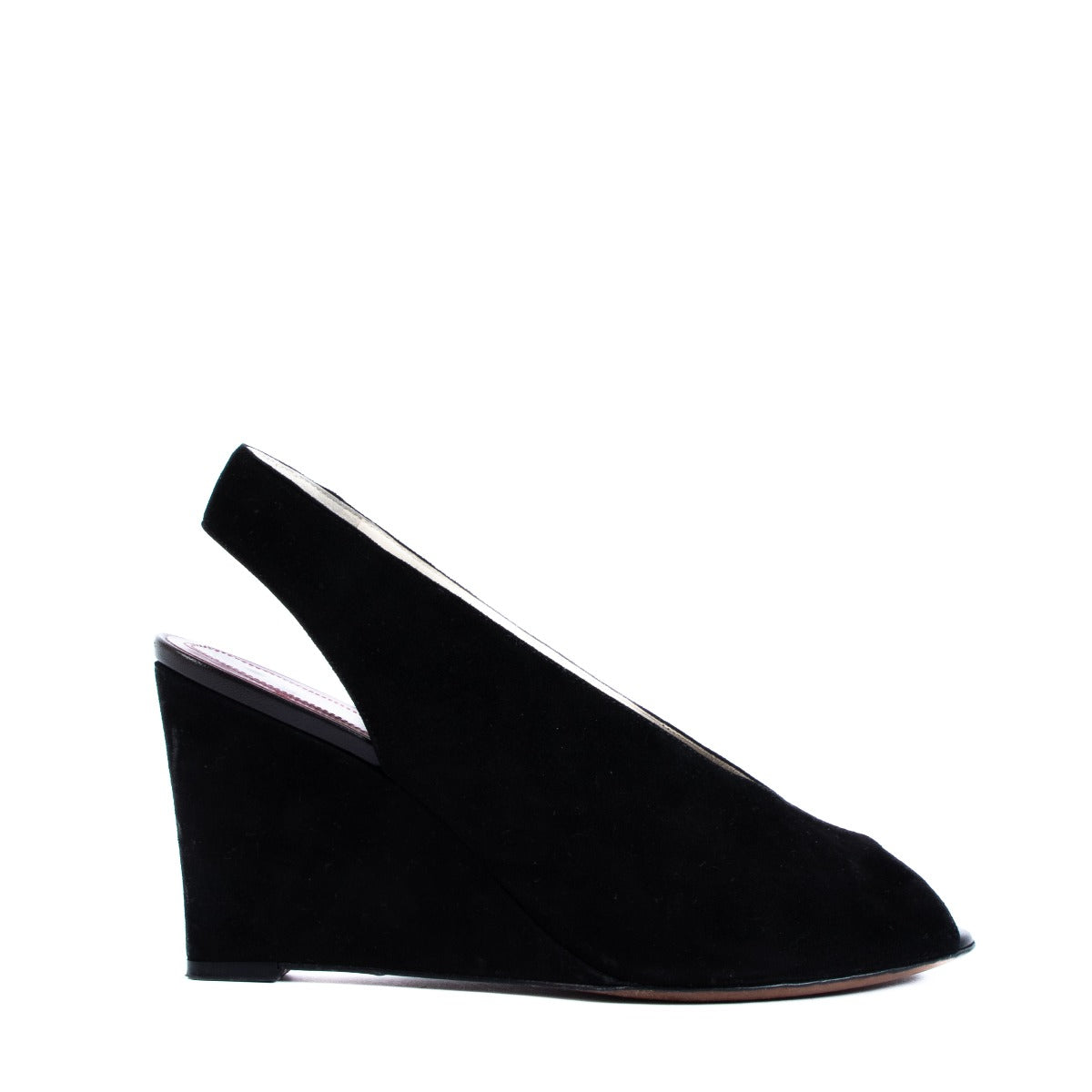 Céline Black Suede Wedge Slingback Sandal Heels