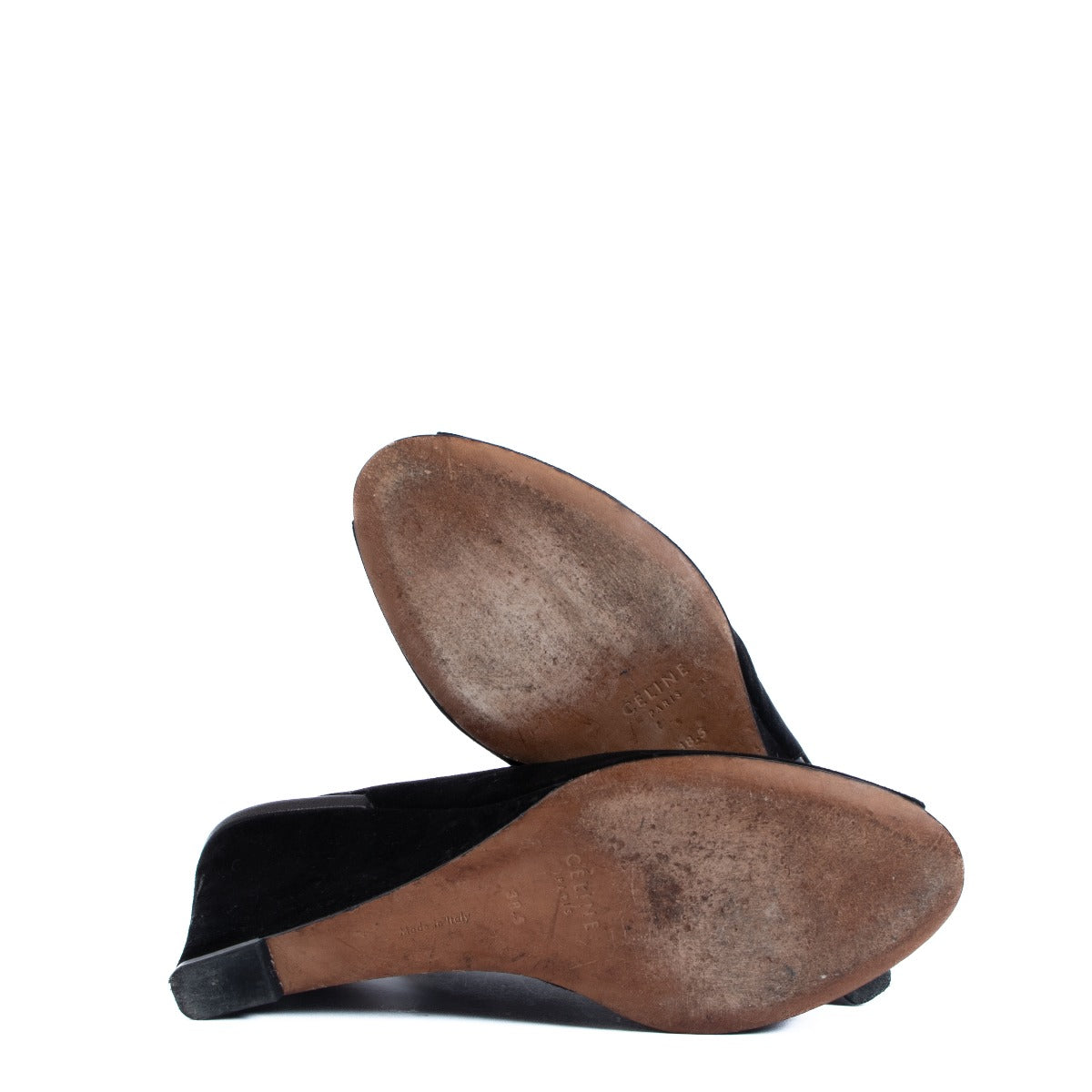 Celine Zwart Suède Sleehak Slingback Sandalen - Maat 38,5