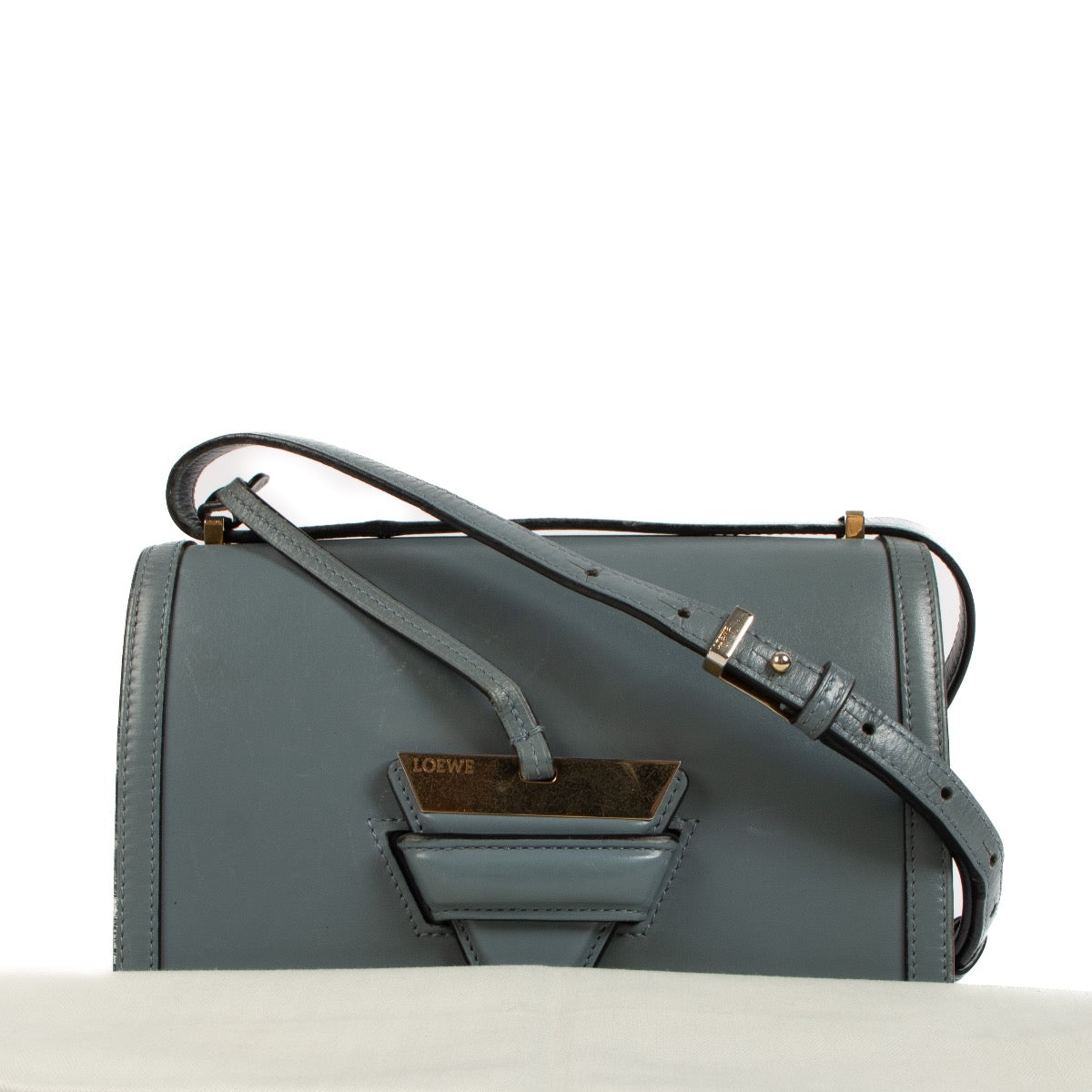 Shop safe online at Labellov in Antwerp, Brussels and Knokke these 100% authentic second hand Loewe Blue Leather Barcelona Crossbody Bag