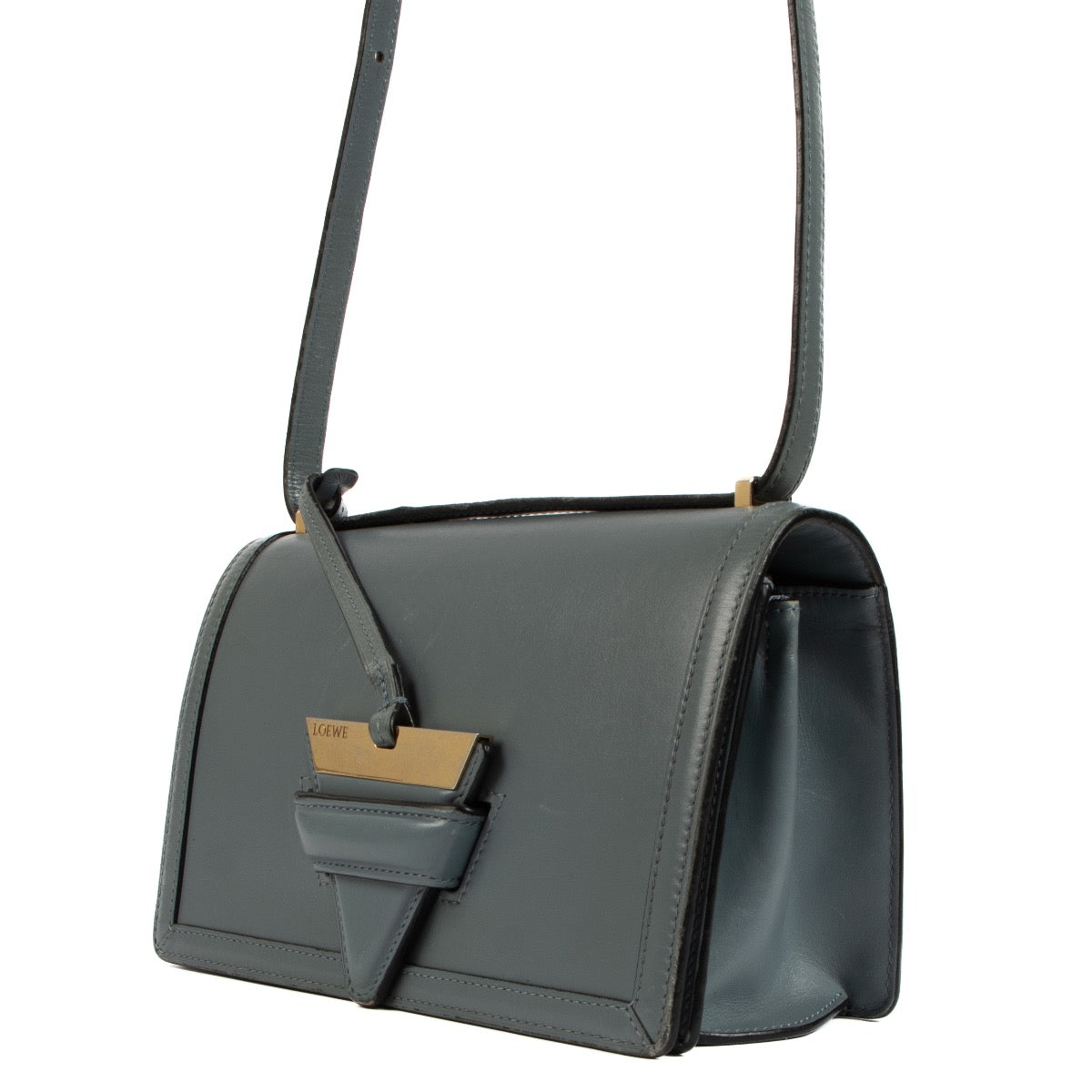 Shop safe online at Labellov in Antwerp, Brussels and Knokke these 100% authentic second hand Loewe Blue Leather Barcelona Crossbody Bag