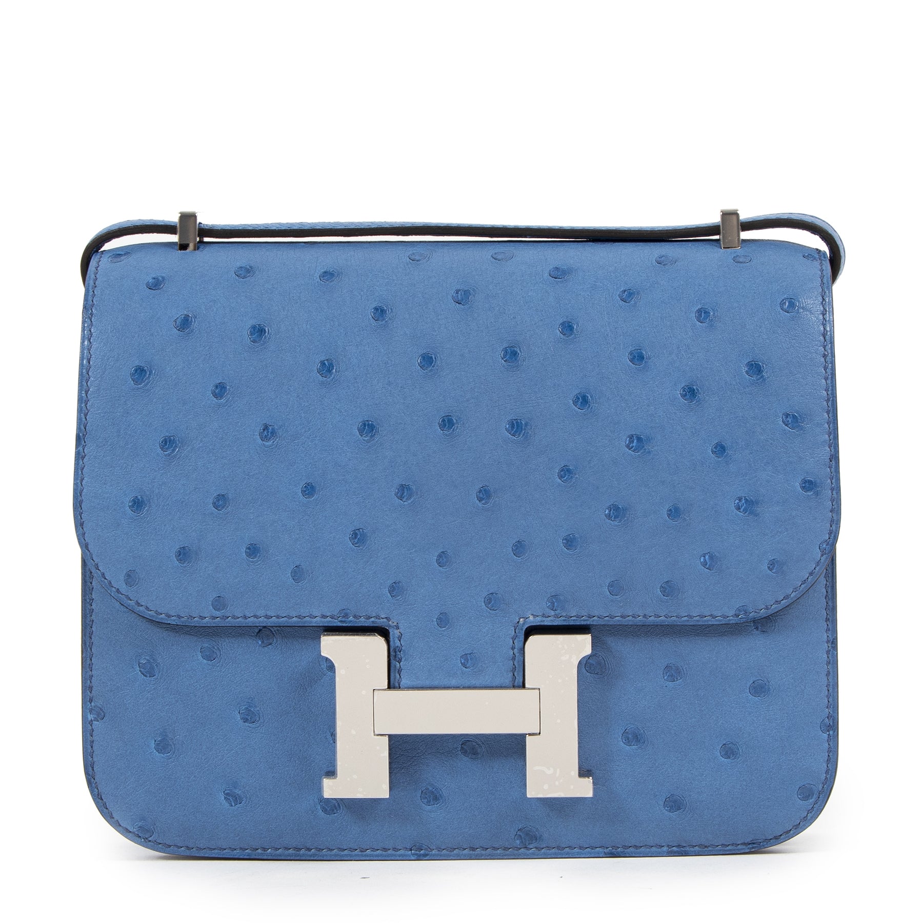 Hermès Constance Mini 18 Bleu Mykonos Autruche Accastillage Palladium