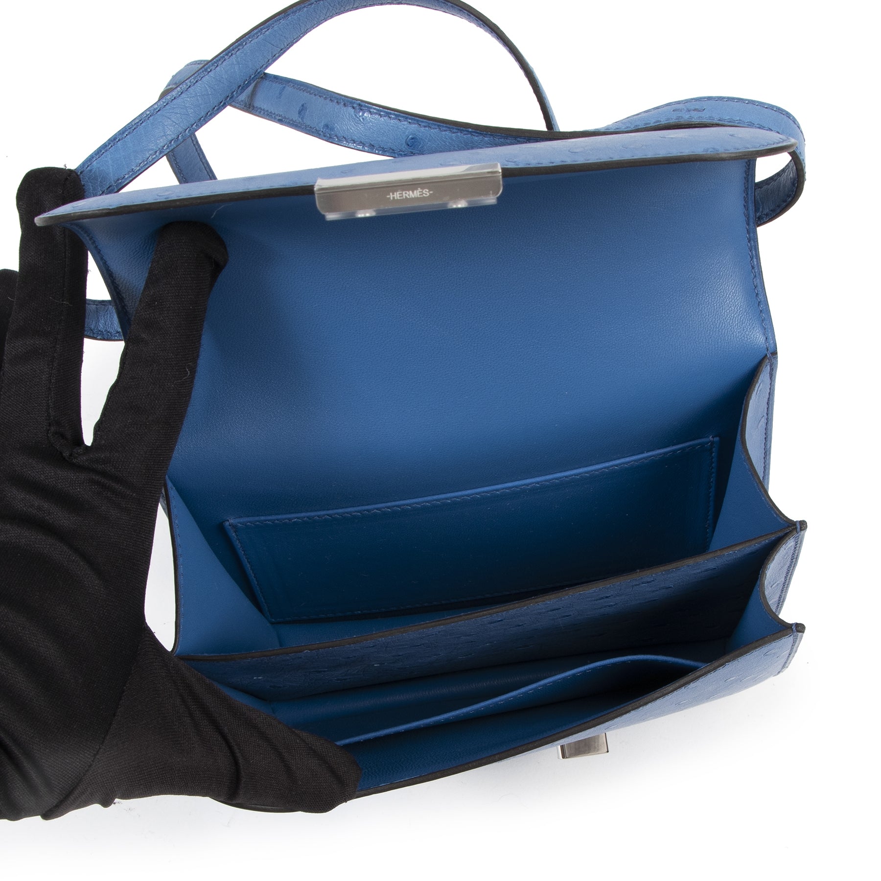 Hermès Constance Mini 18 Bleu Mykonos Autruche Accastillage Palladium