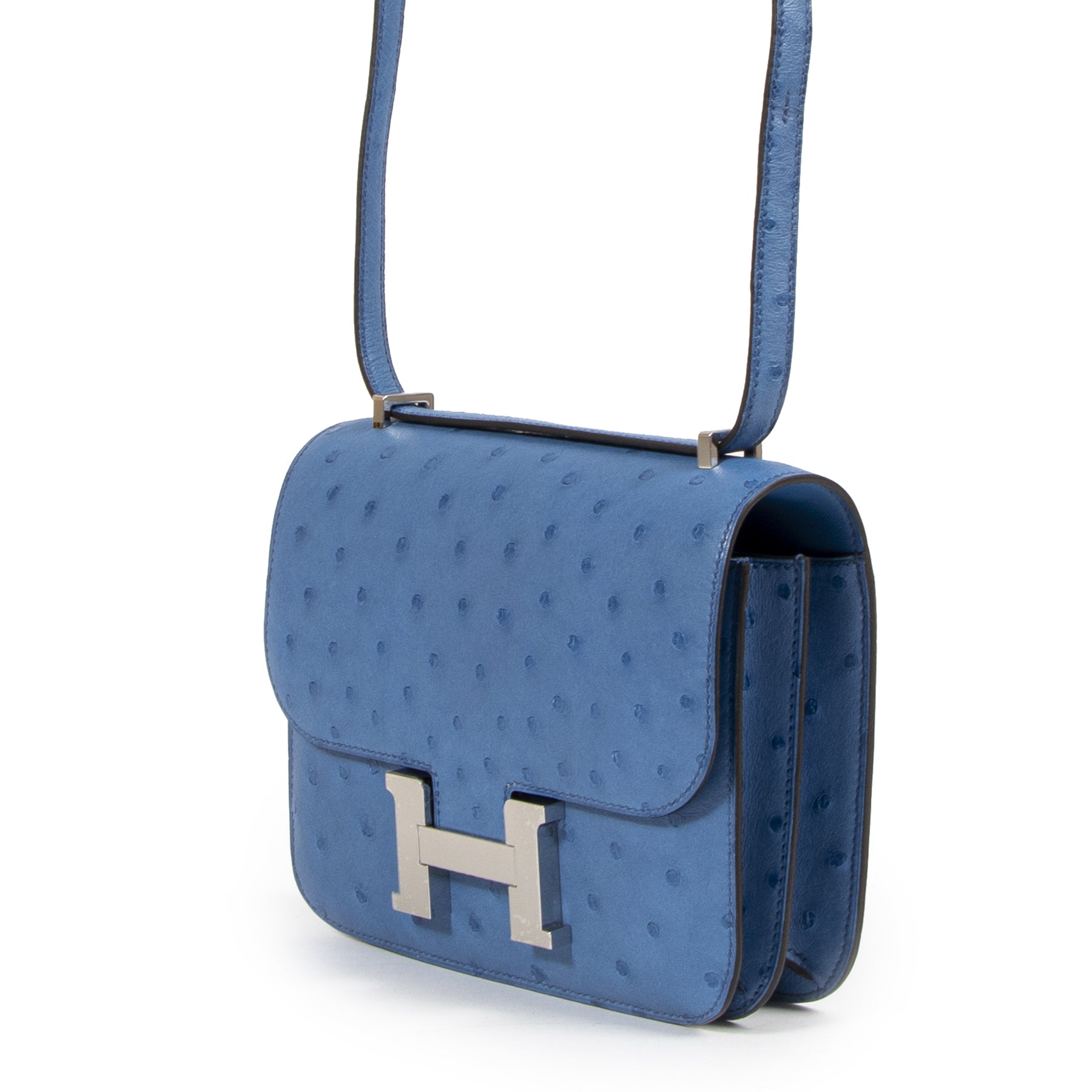 Hermès Constance Mini 18 Bleu Mykonos Autruche Accastillage Palladium