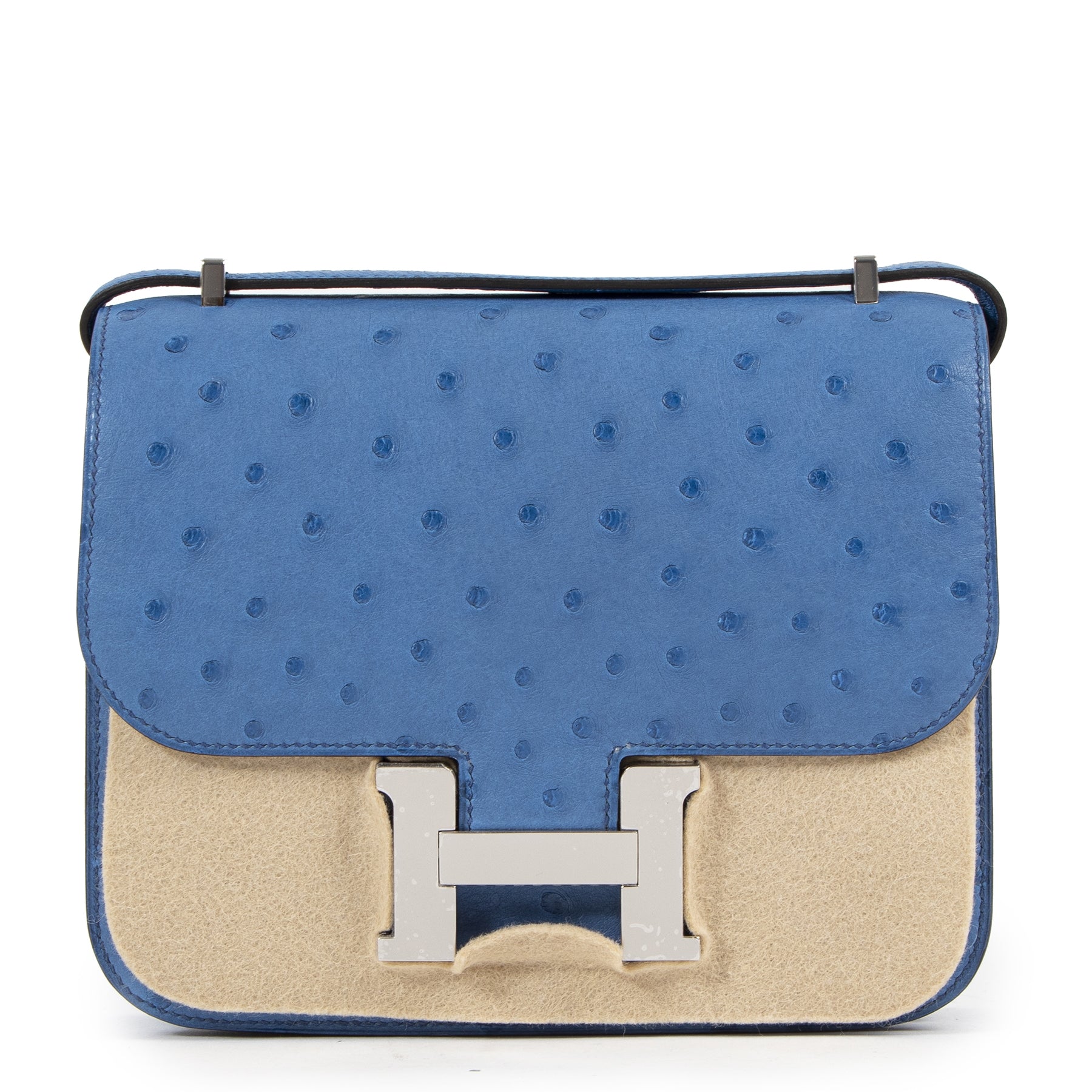 Hermès Constance Mini 18 Bleu Mykonos Autruche Accastillage Palladium