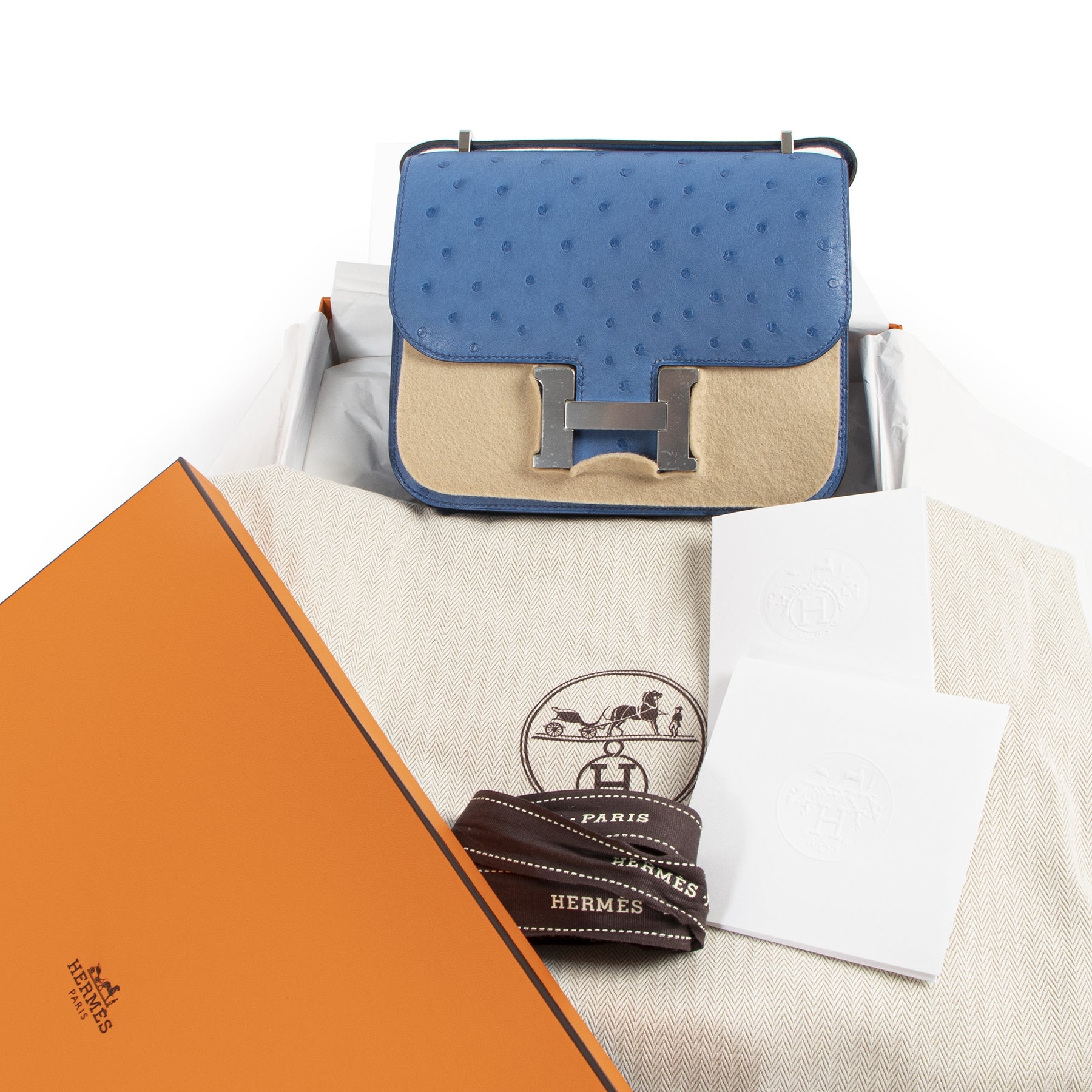 Hermès Constance Mini 18 Bleu Mykonos Autruche Accastillage Palladium