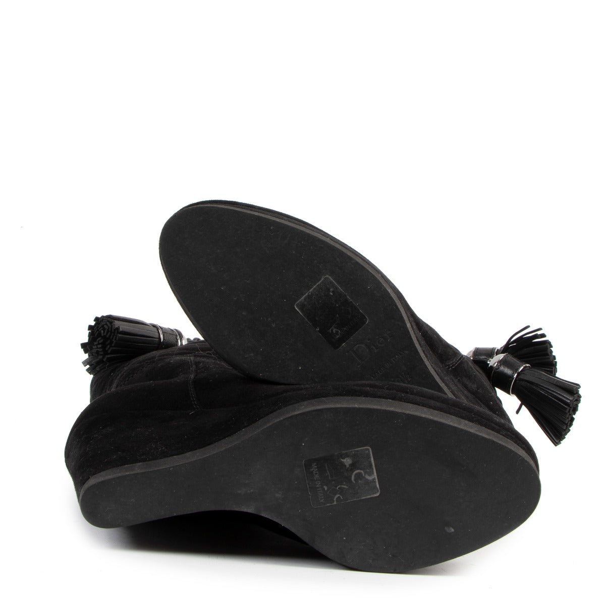 Christian Dior Black Cannage Tassel Shearling Boots