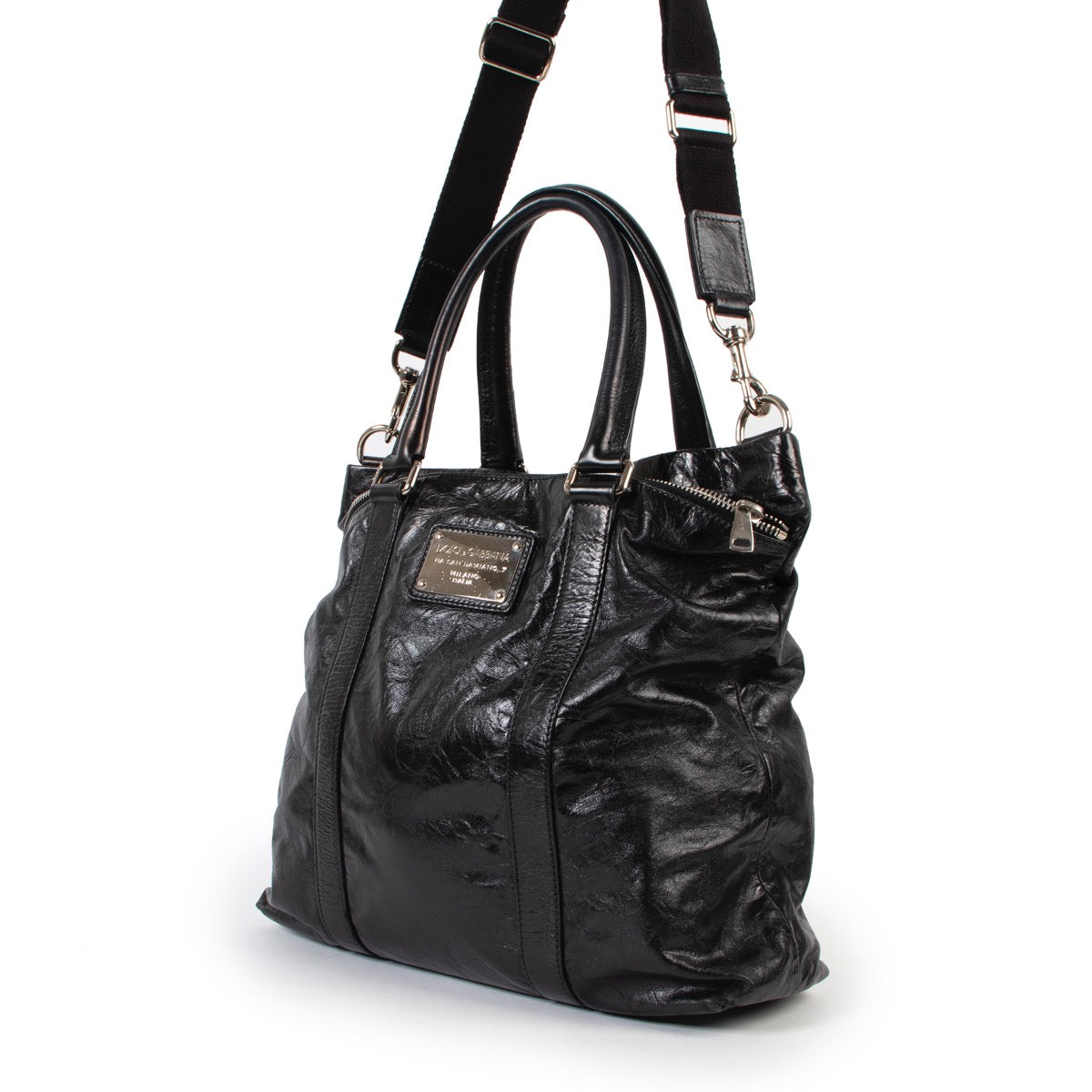 Buy an authentic second hand Dolce & Gabbana Shiny Black Leather Shoulder Bag in very good condition at Labellov