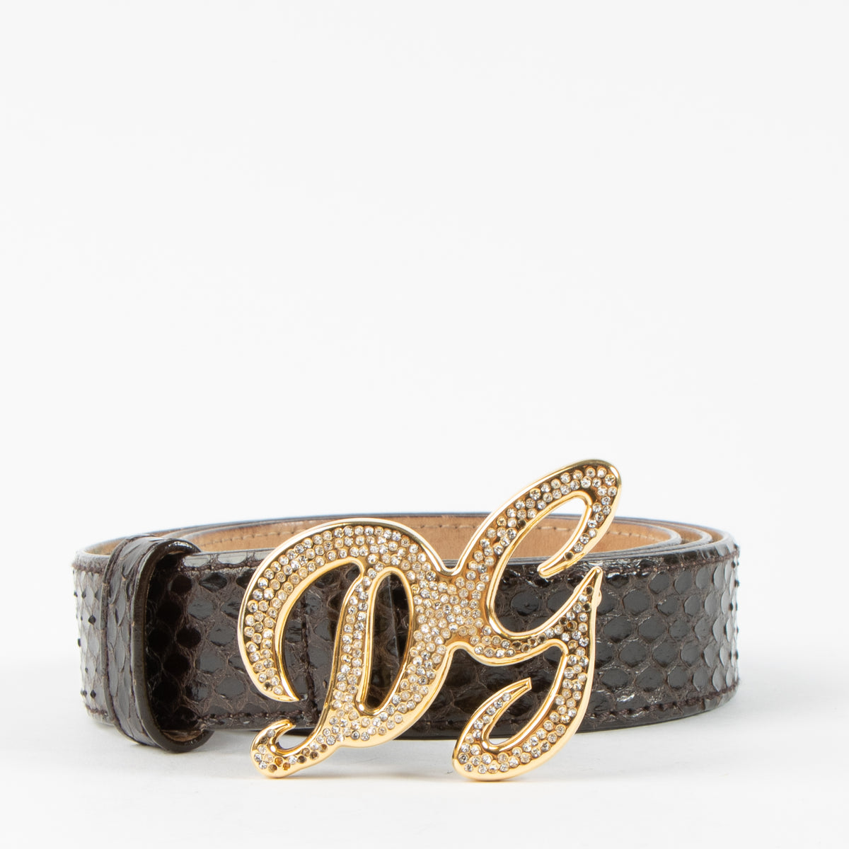 Shop this 100% authentic Dolce & Gabbana Brown Python Crystal Buckle Belt second hand on Labellov.com!