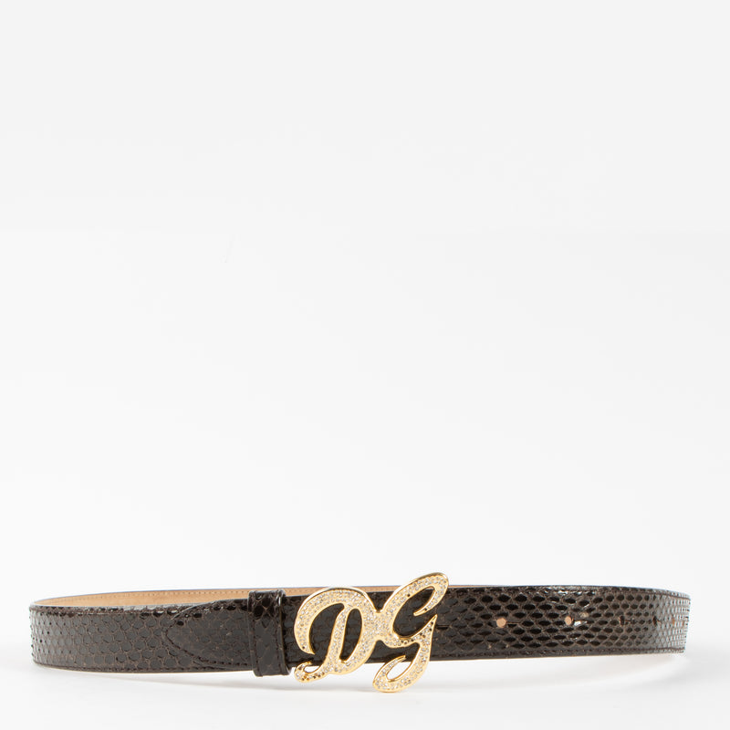 Shop this 100% authentic Dolce & Gabbana Brown Python Crystal Buckle Belt second hand on Labellov.com!