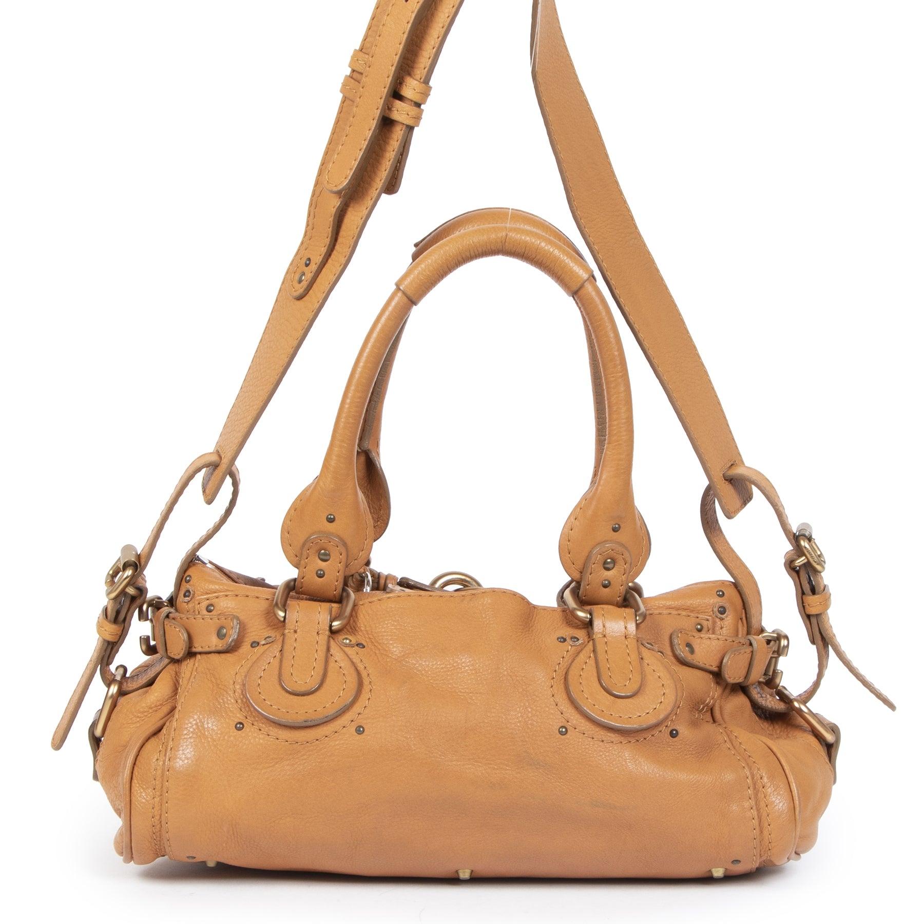 Authentieke Tweedehands Chloé Paddington Aged Cognac Leather Medium Bag juiste prijs veilig online shoppen luxe merken webshop winkelen Antwerpen België mode fashion