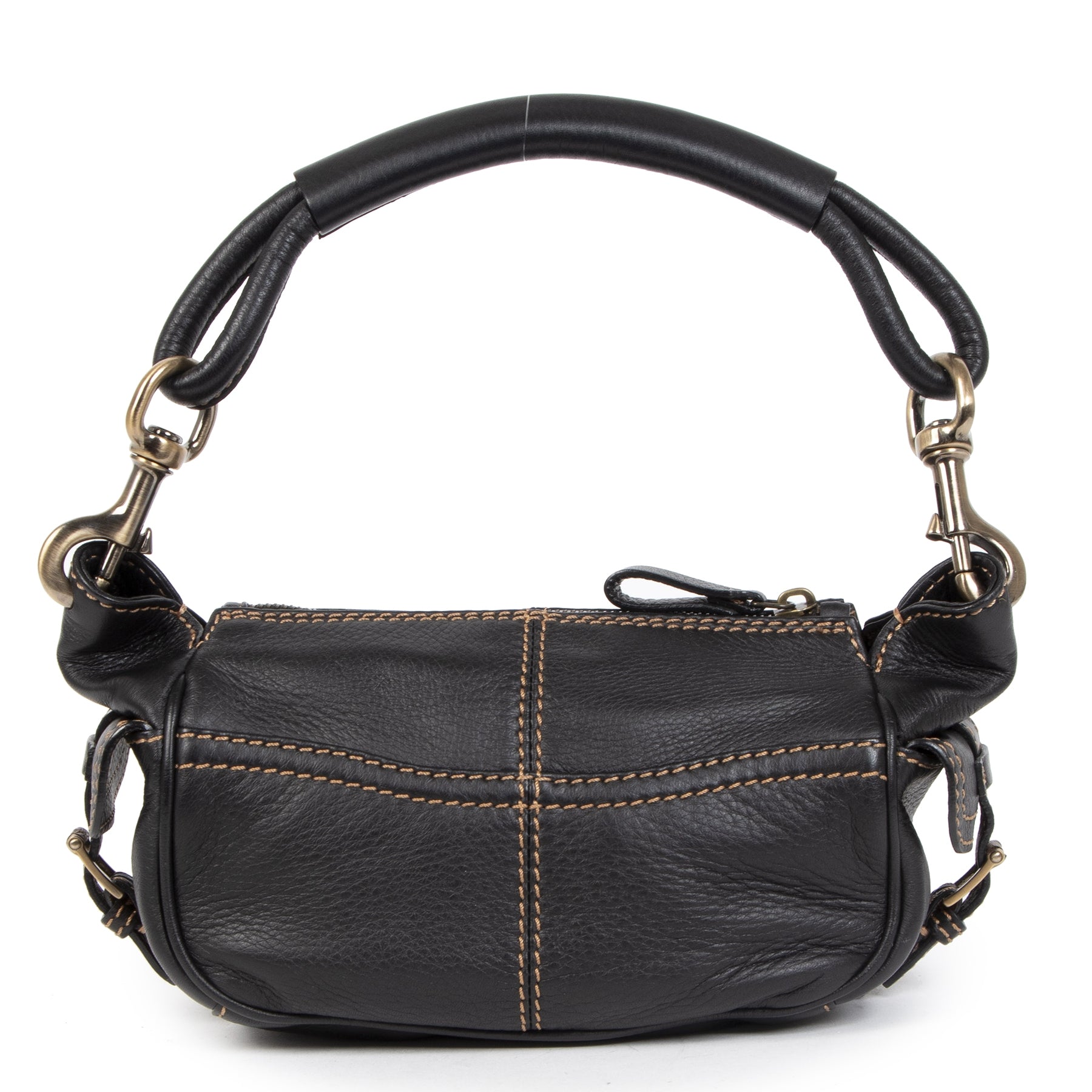 Authentieke Tweedehands Valentino Brown Leather Shoulder Bag Crystal V Logo juiste prijs veilig online shoppen luxe merken webshop winkelen Antwerpen België mode fashion