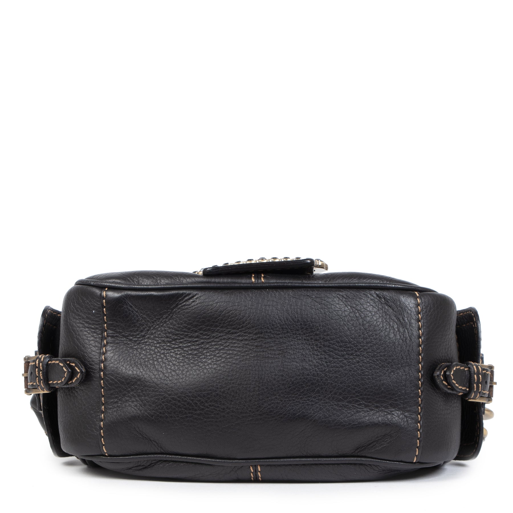Authentieke Tweedehands Valentino Brown Leather Shoulder Bag Crystal V Logo juiste prijs veilig online shoppen luxe merken webshop winkelen Antwerpen België mode fashion