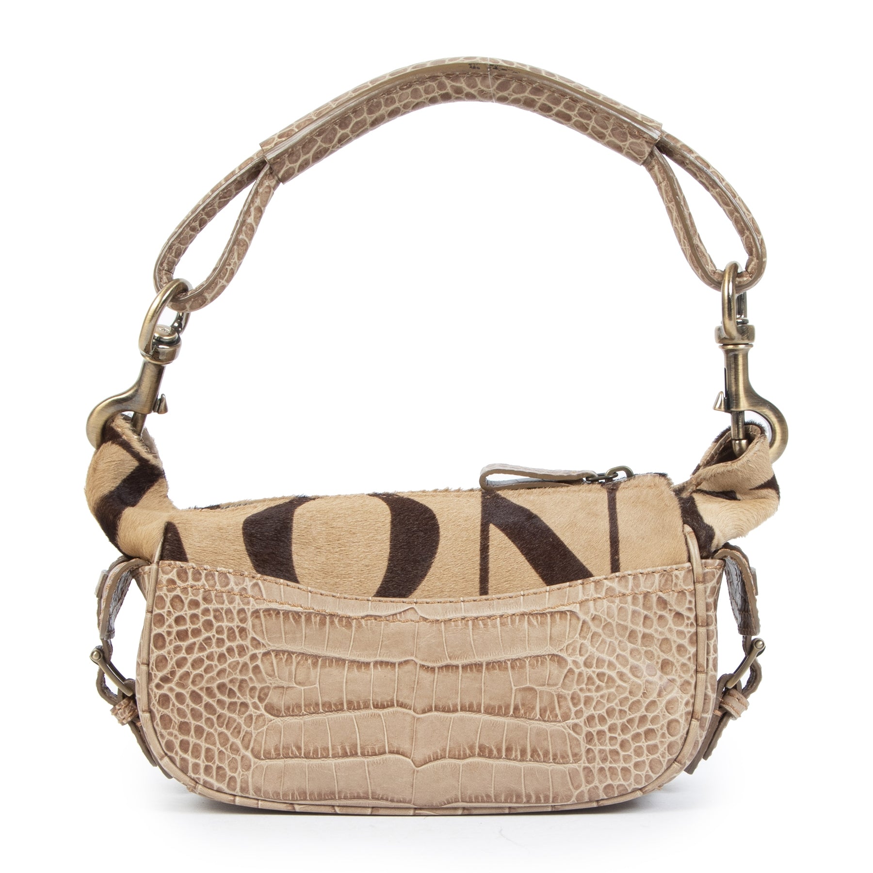 Authentieke Tweedehands Valentino Camel Pony Hair Croco Embossed Bag juiste prijs veilig online shoppen luxe merken webshop winkelen Antwerpen België mode fashion