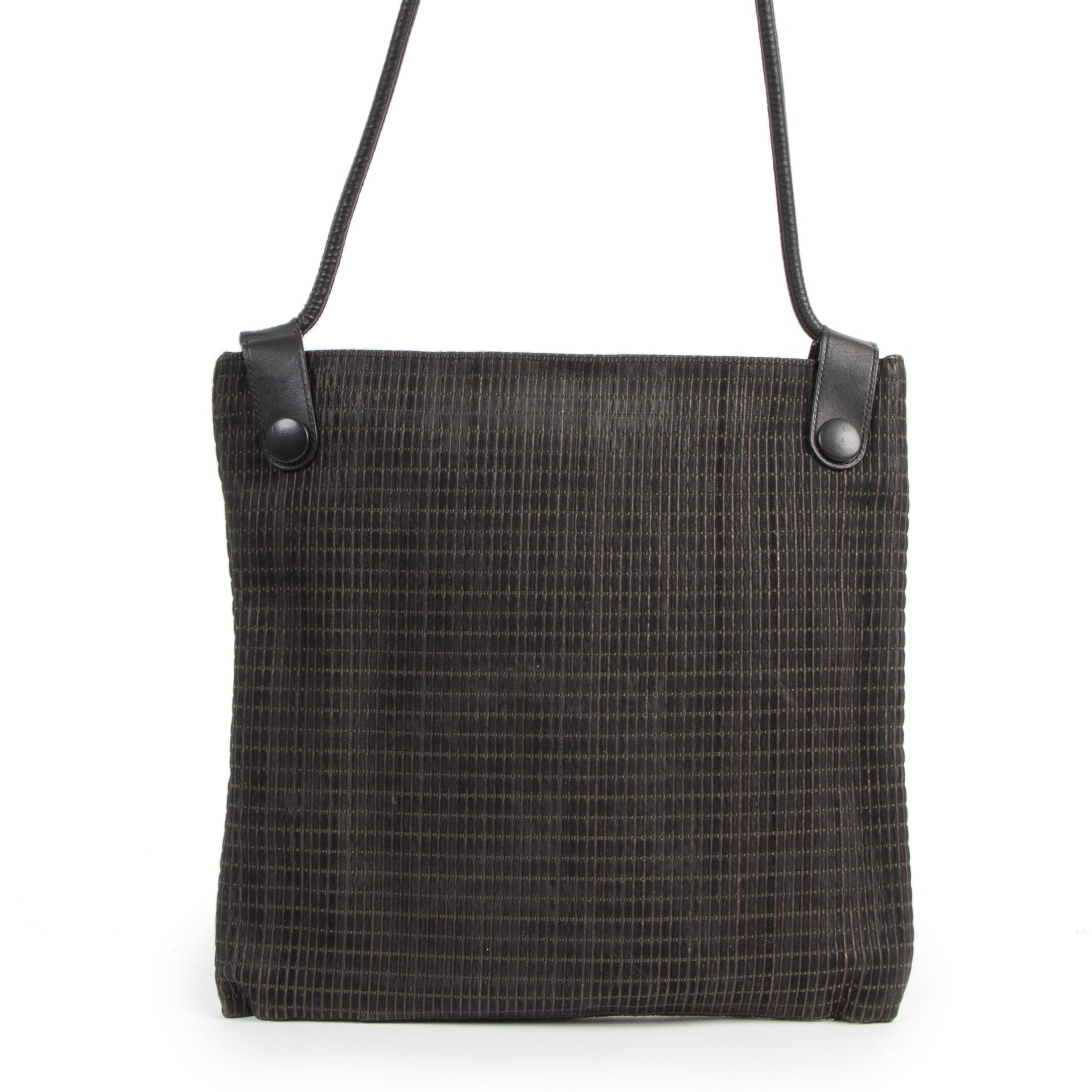 Authentieke tweedehands vintage Delvaux Dark Brown Woven Leather koop online webshop LabelLOV