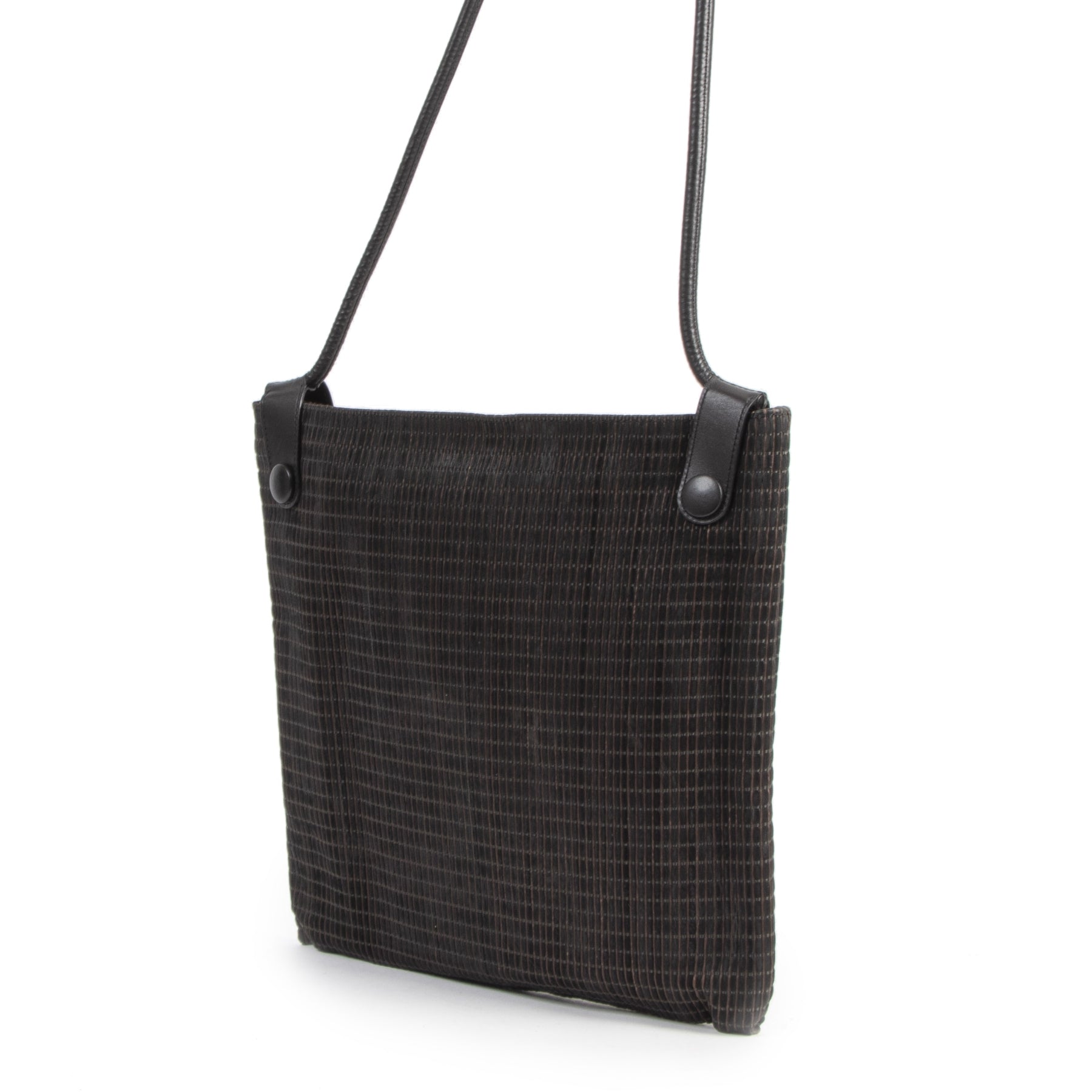 Authentic second-hand vintage Delvaux Dark Brown Woven Leather buy online webshop LabelLOV