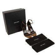 shop 100% authentic second hand Saint Laurent Camel Suede Lila 85 Wedge Sandals - Size 38 1/2 on Labellov.com