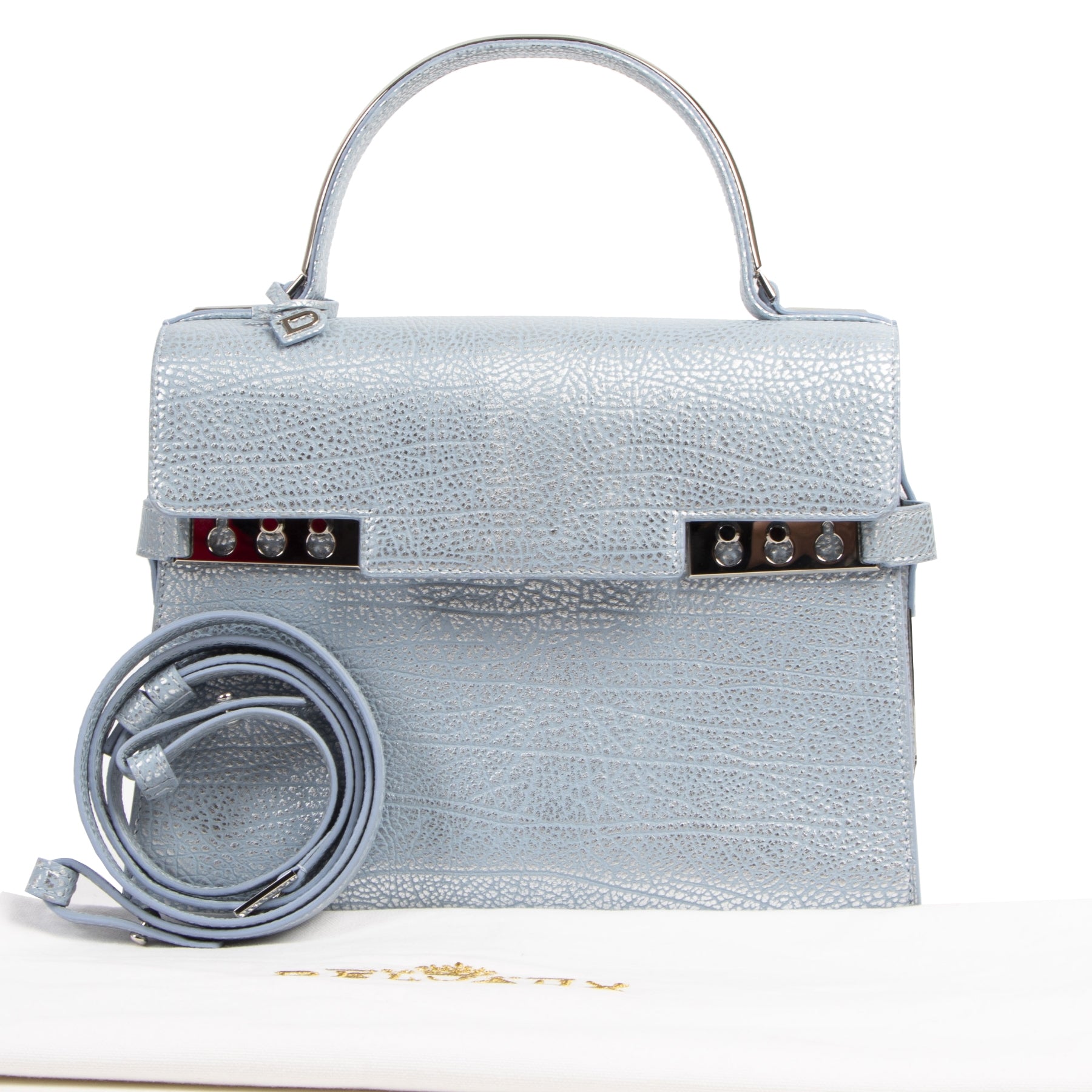 Buy and sell your authentic Delvaux Blue Silver Calf Leather Tempête MM